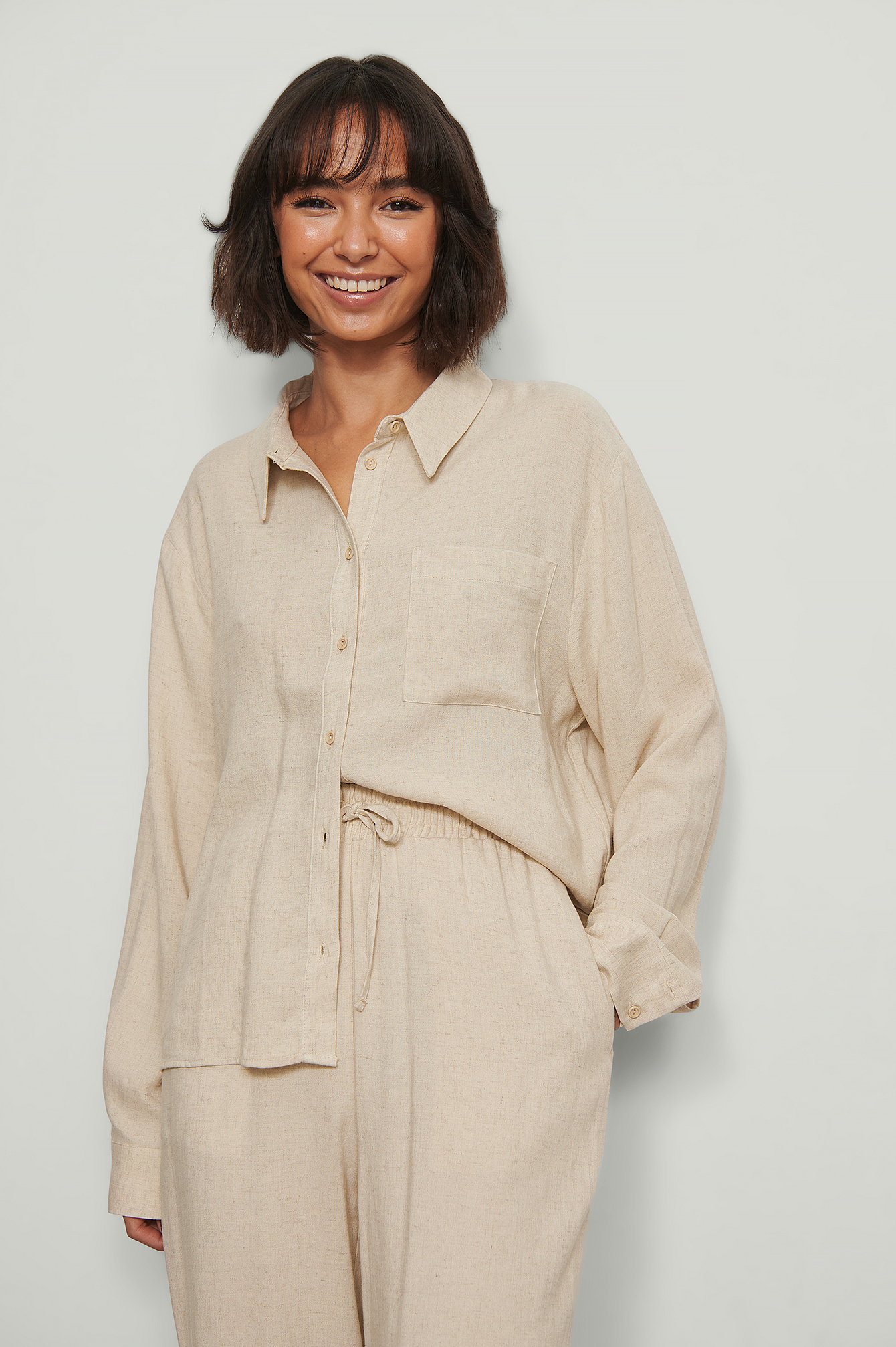 Linen Loungewear Shirt Beige | na-kd.com