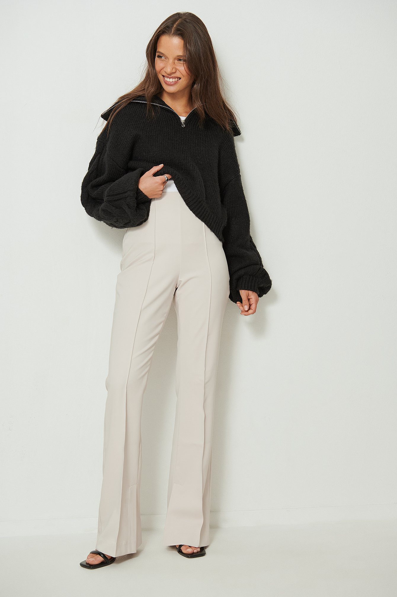 Recycled Slit Detailed Flared Pants Outfit
