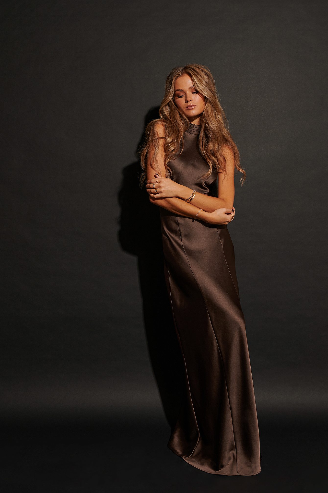 Open Back Maxi Satin Dress Outfit