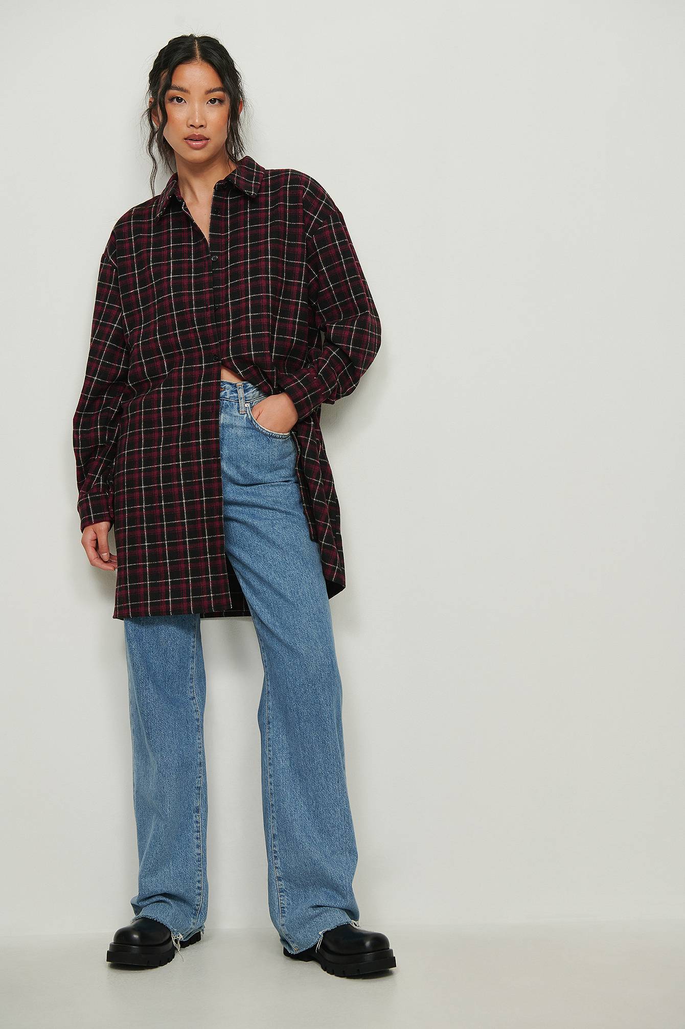 Checked Belted Overshirt Dress 