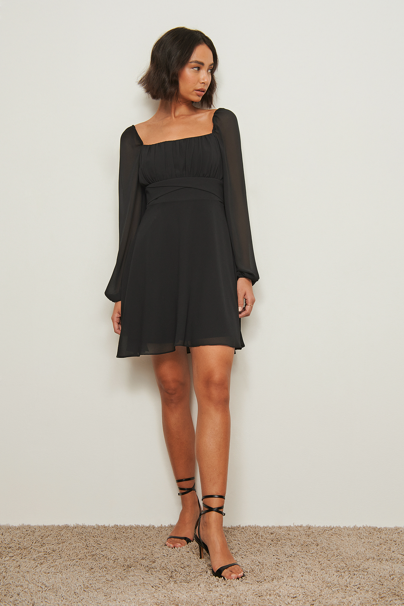 Recycled Long Sleeve Ruched Detail Dress Black
