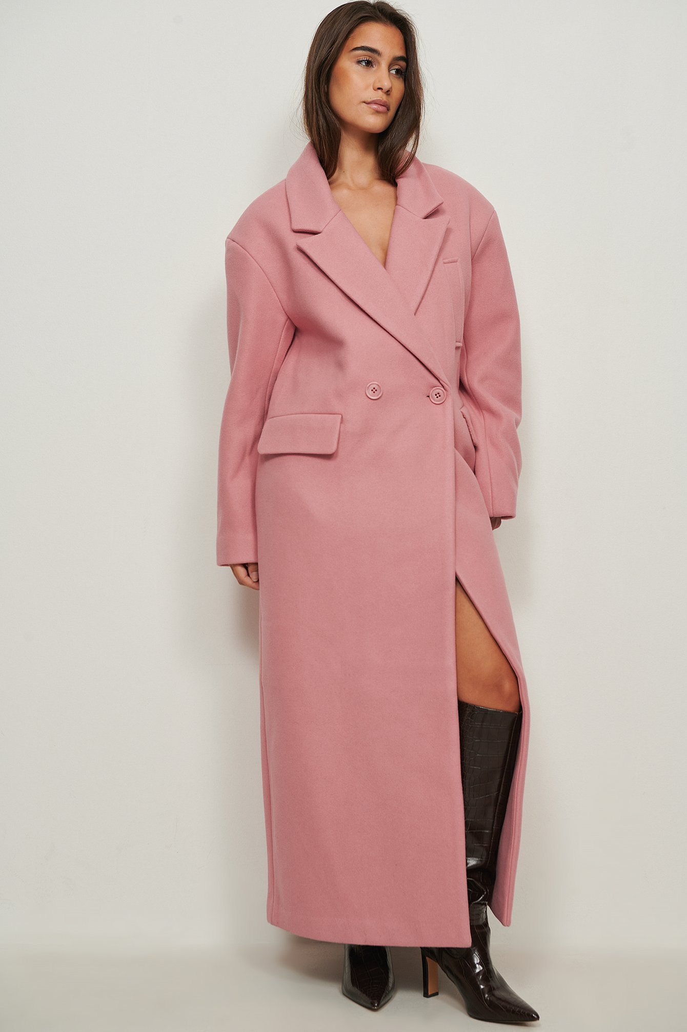 Pink Oversize-Mantel aus Wollmischung mit großen Schultern