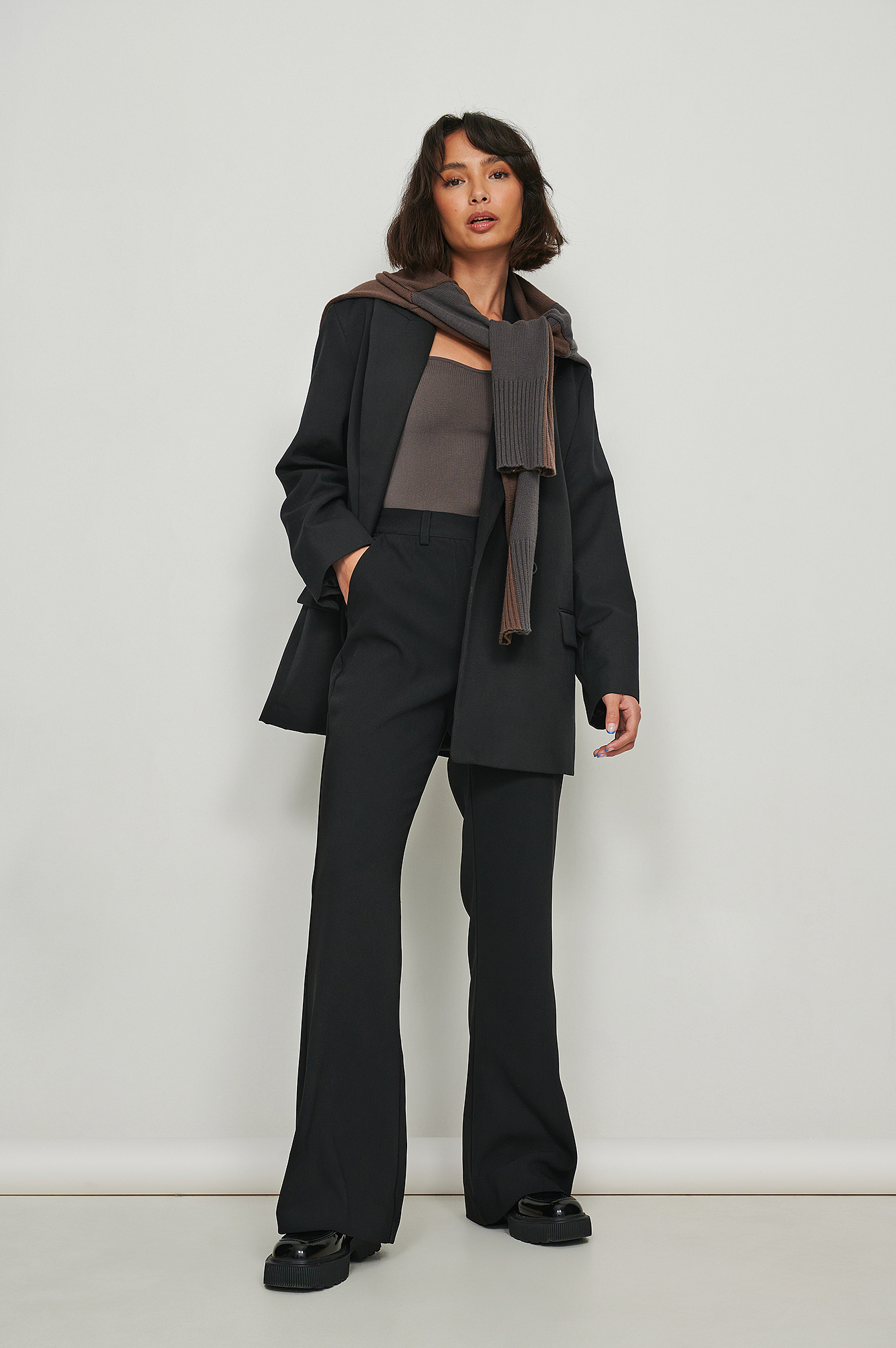Black Recycled Soft Flared Suit Pants