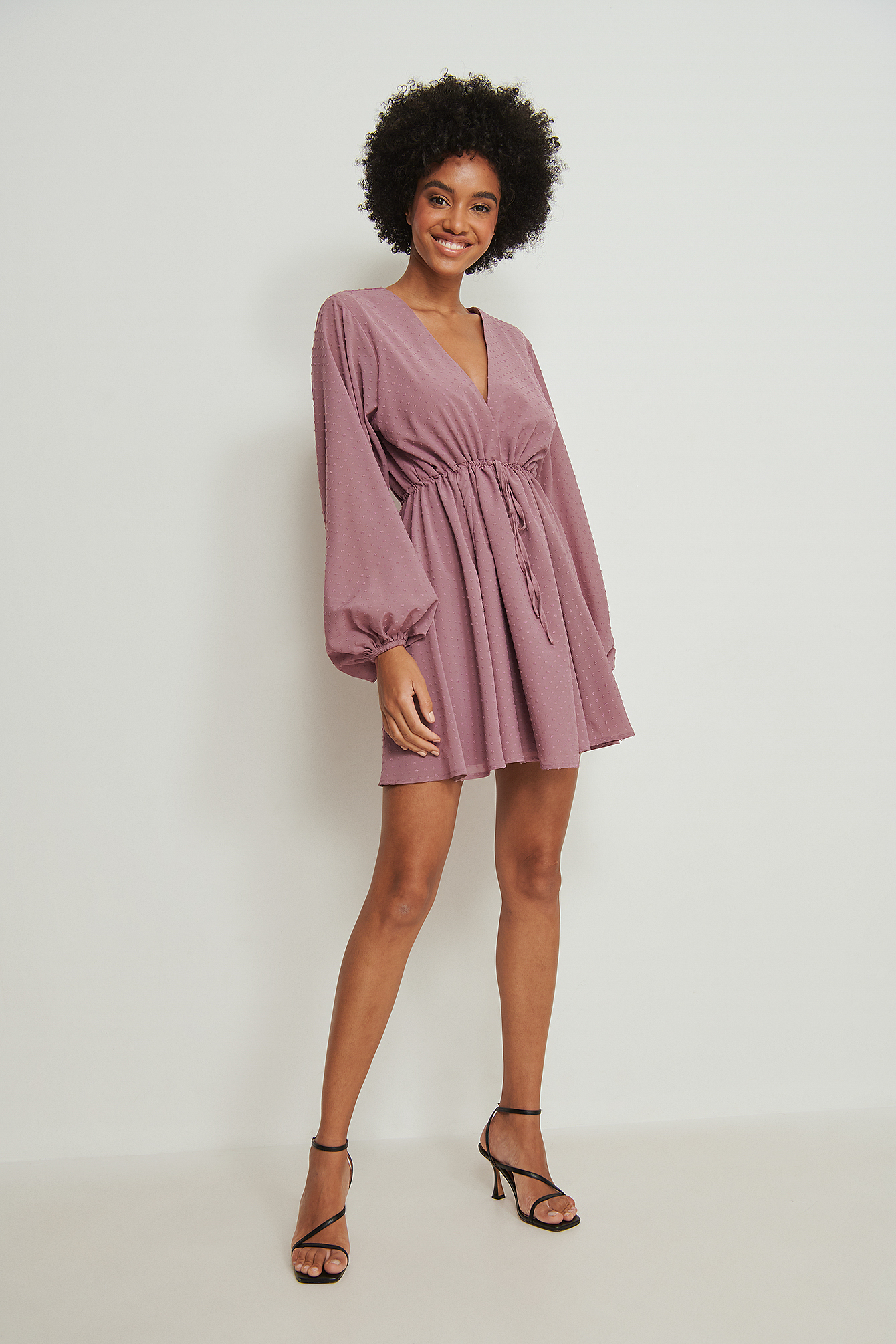 Batwing Dobby Mini Dress Pink | na-kd.com