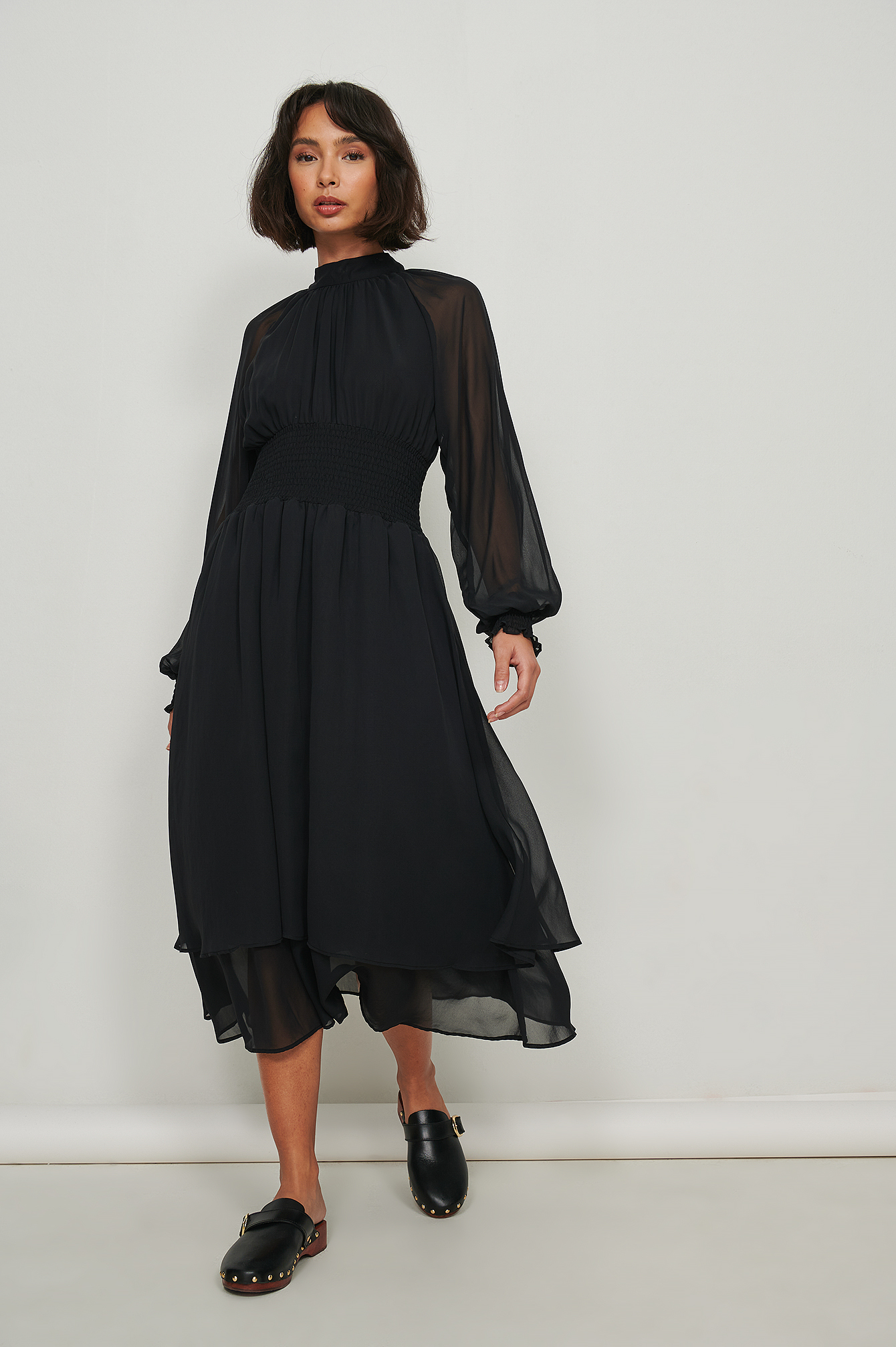 Gathered Waist Midi Dress Black | na-kd.com