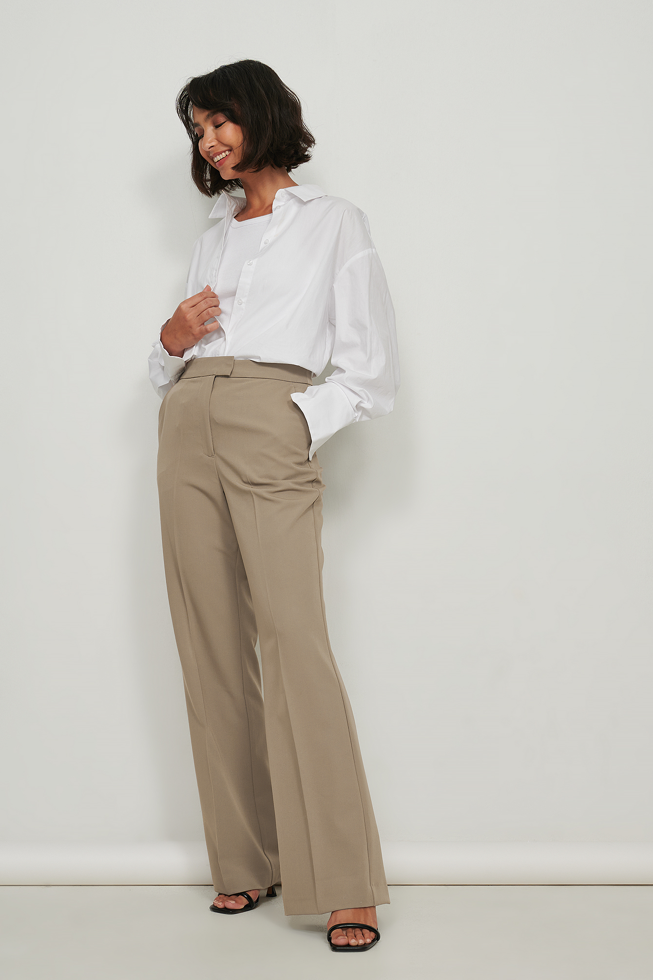 Back Slit Suit Pants Beige NA-KD | tyello.com