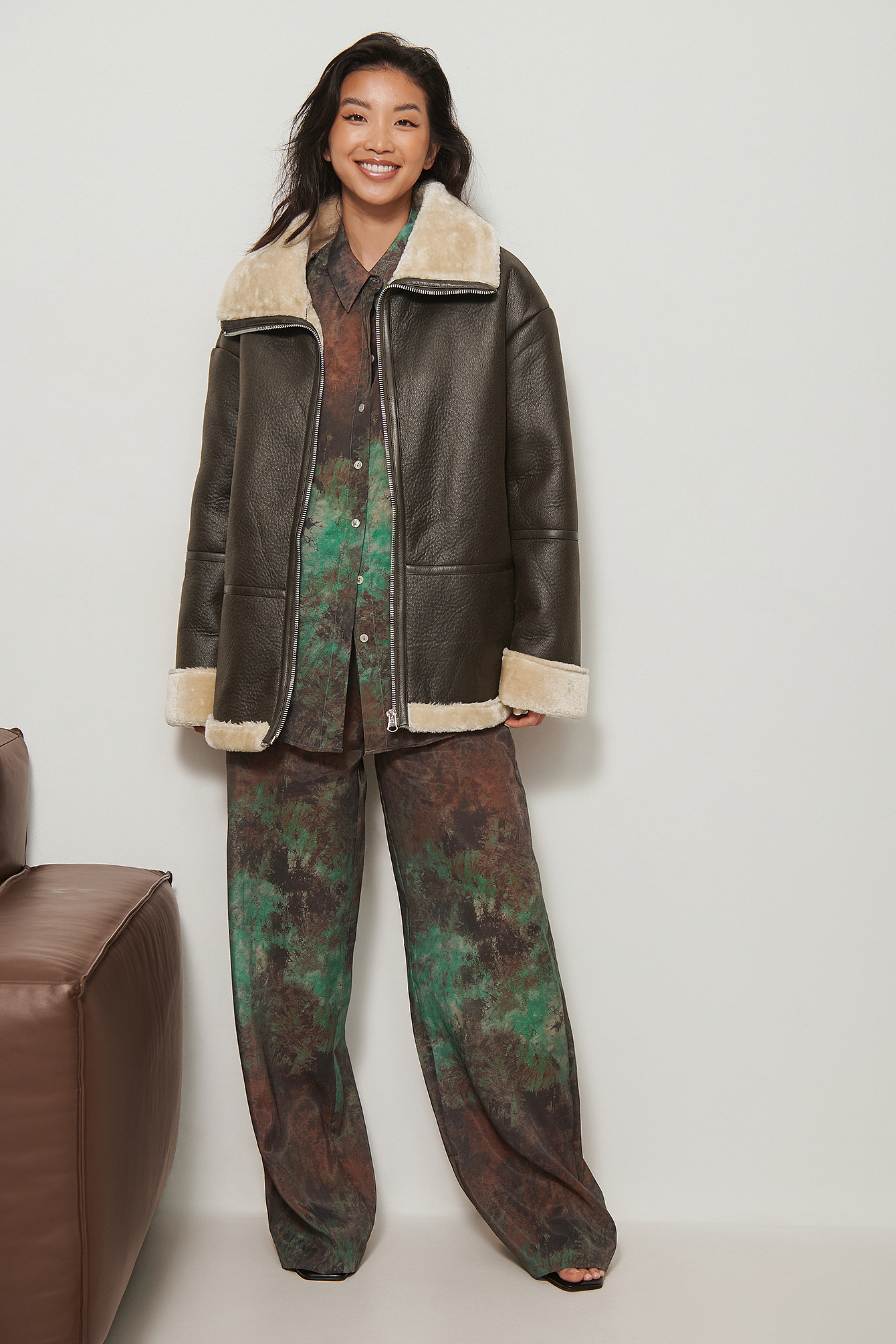 Bonded High Collar Jacket Brown