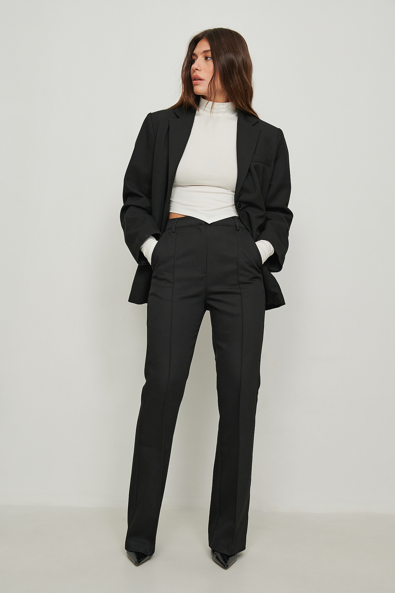 High Neck Scarf Detail Top Offwhite