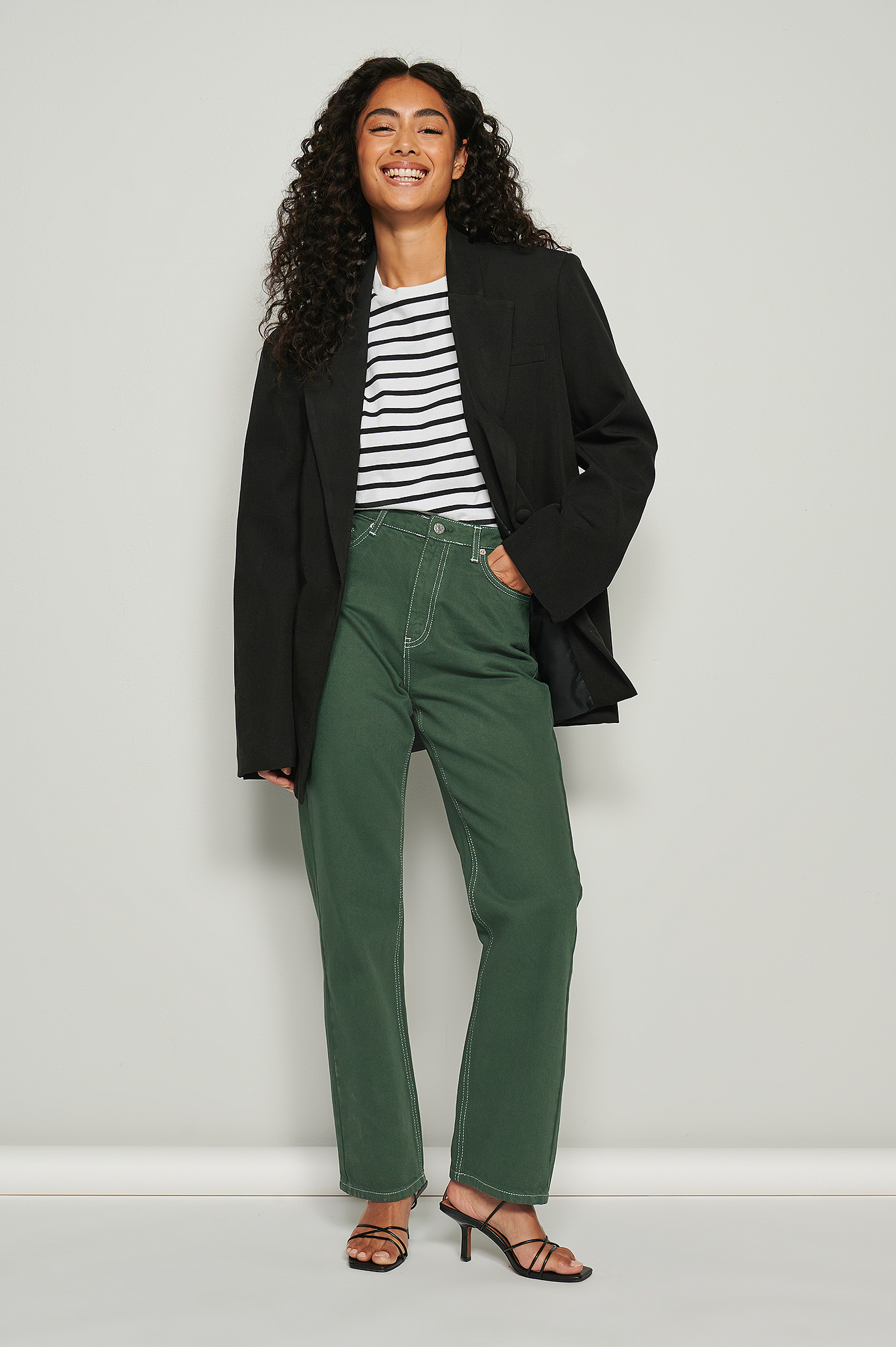 Contrast Seam Straight Jeans Green | na 
