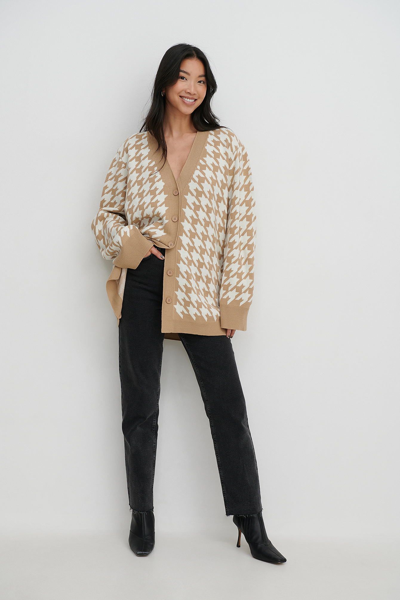 Houndstooth Long Cardigan Outfit.