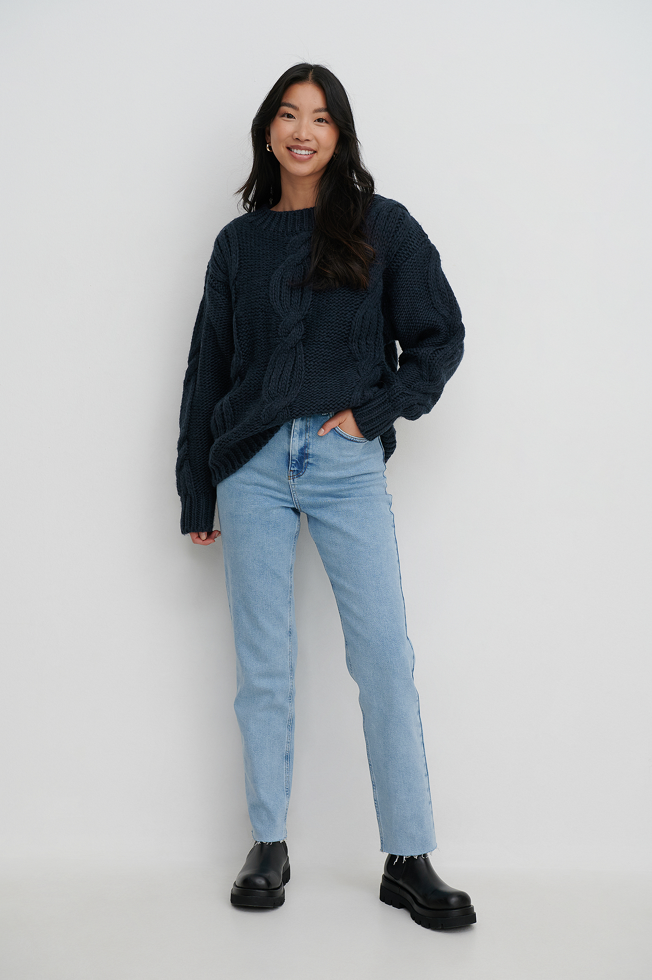 Navy Oversized Cable Knitted Sweater