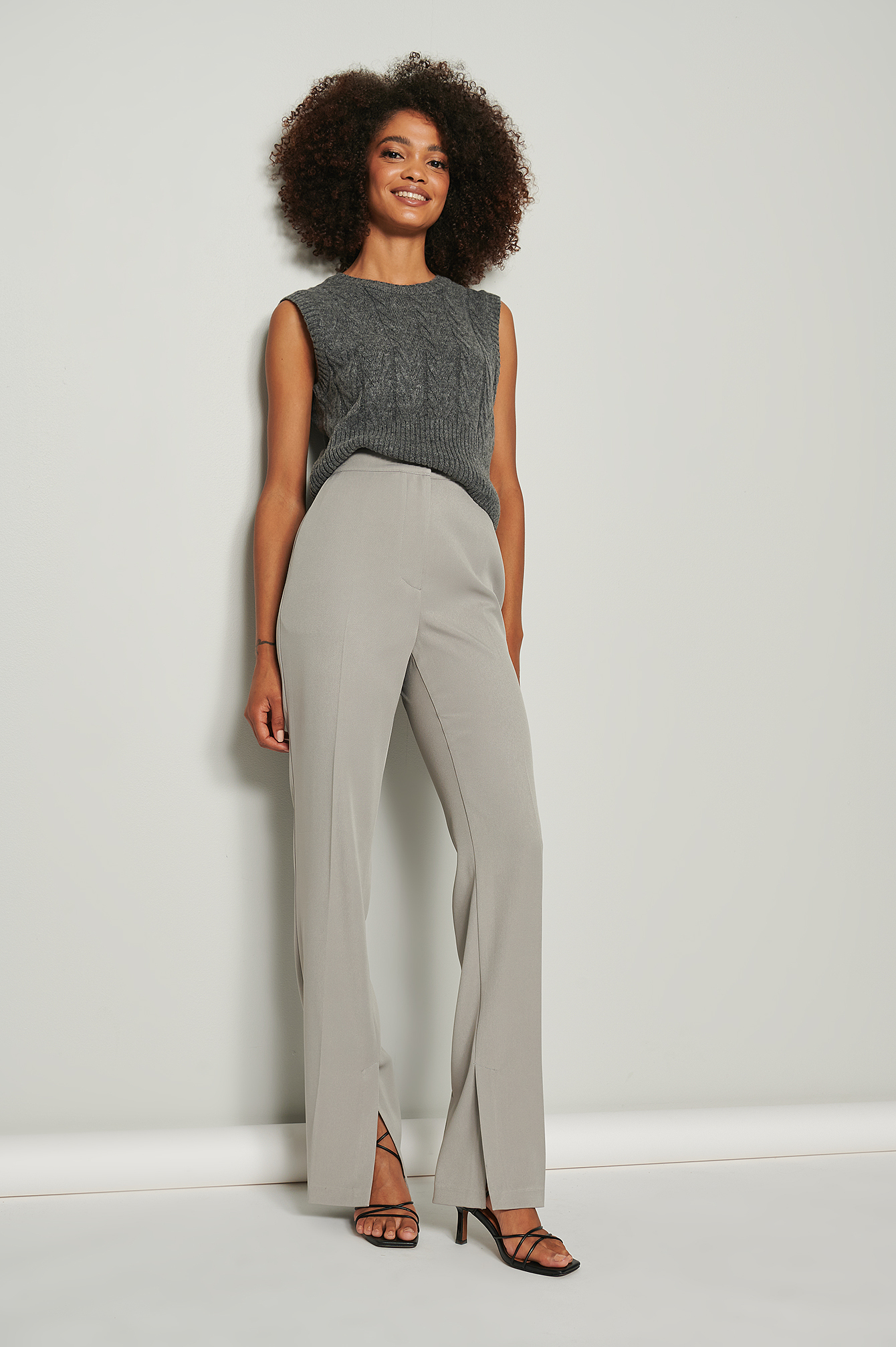 Recycled Soft Tailored Side Slit Pants Outfit.