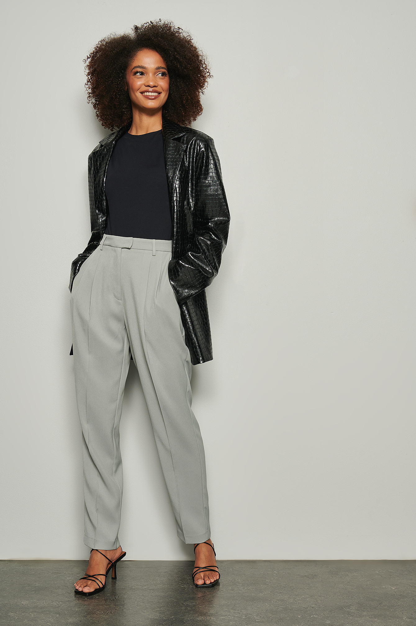 Recycled Cropped High Waist Suit Pants Outfit.