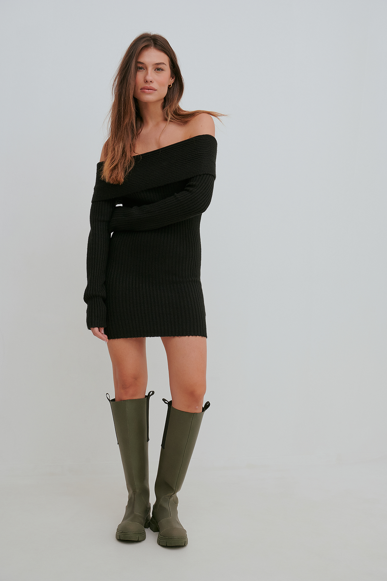 Folded Knit Mini Dress Black | na-kd.com