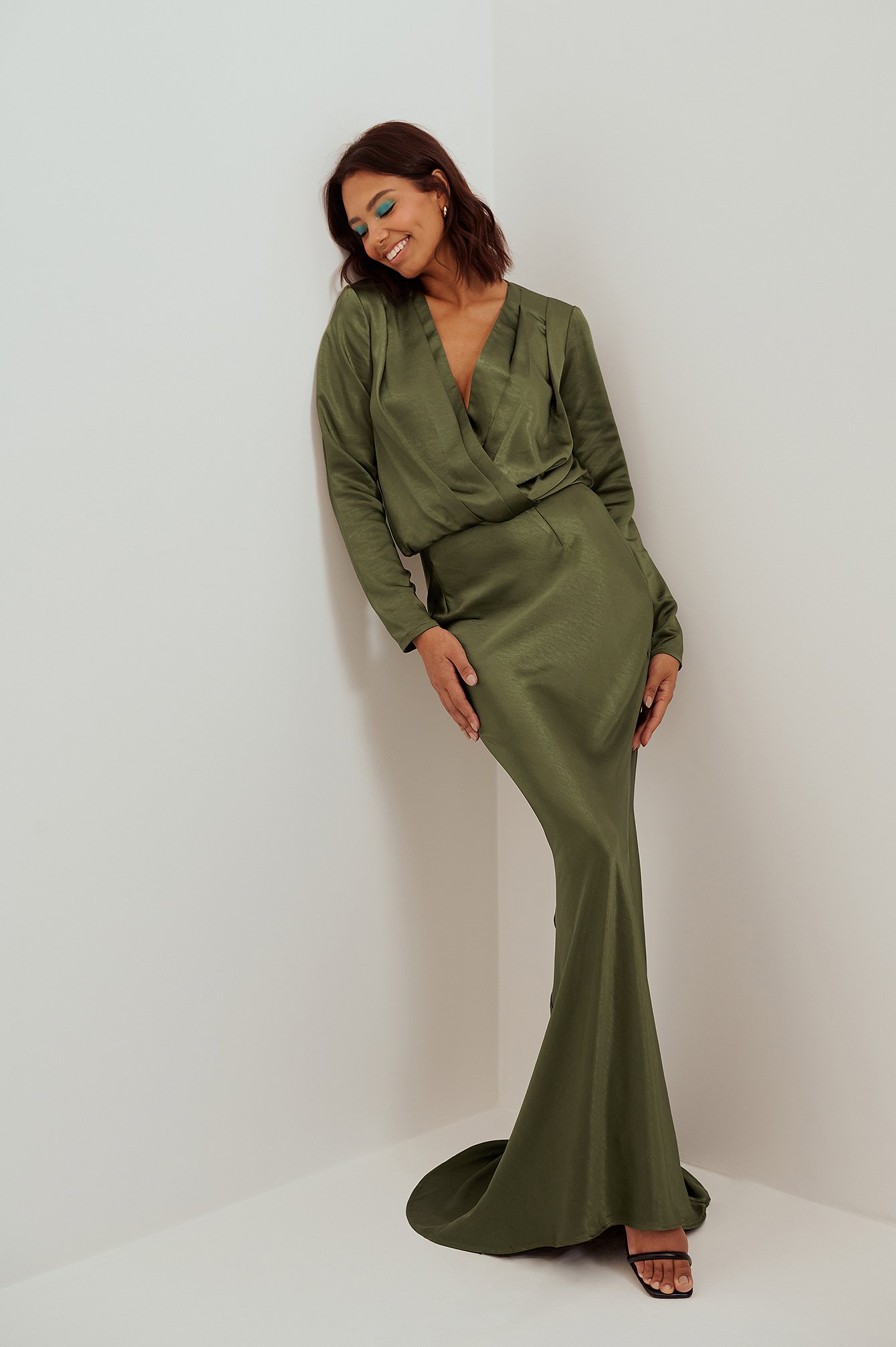 green satin maxi