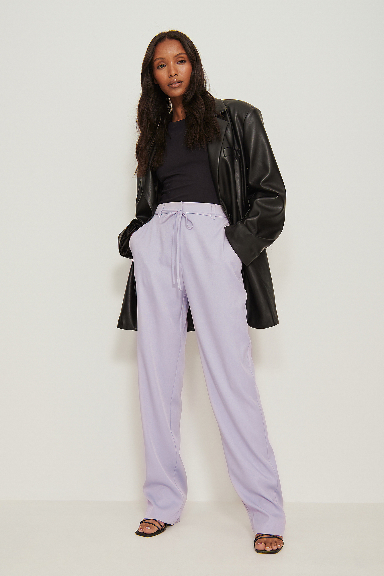 Soft Tie Front Suit Pants Purple | na 
