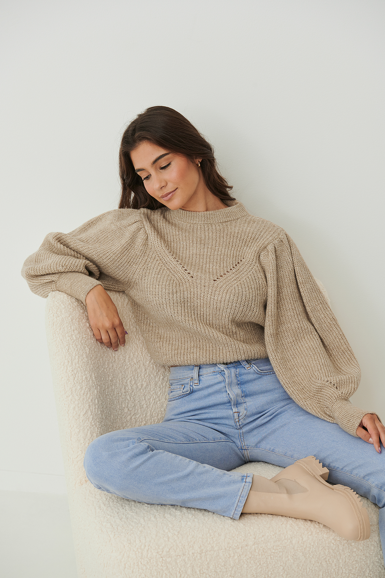 Taupe Volume Sleeve Sweater