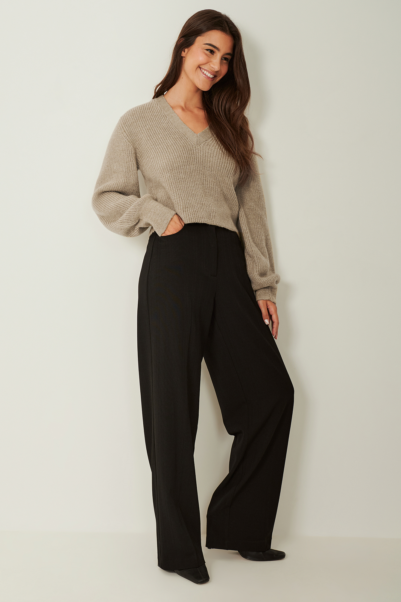 V-shape Ribbed Sweater Outfit