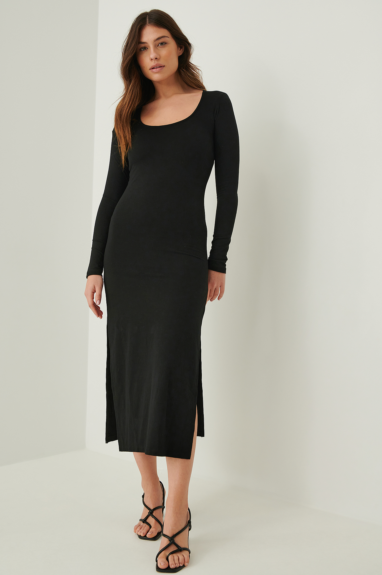 Recyled Long Sleeve Slit Dress Black 