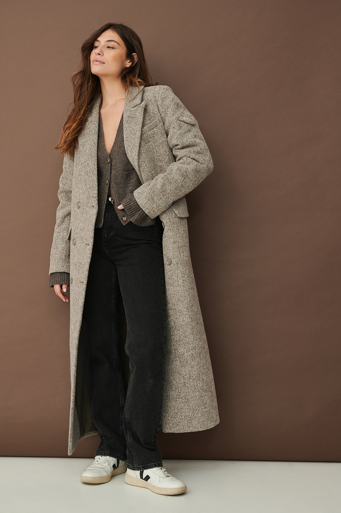 Double Button Coat Brown
