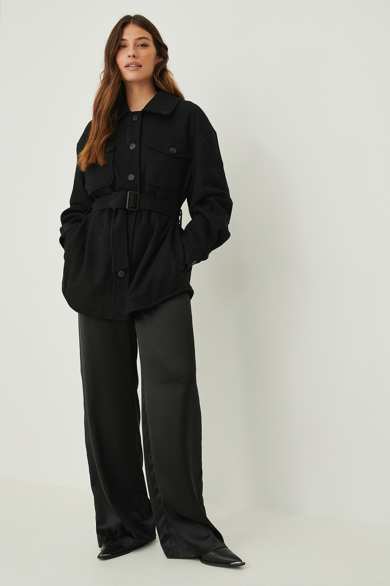 Recycled Belted Chest Pocket Jacket Black