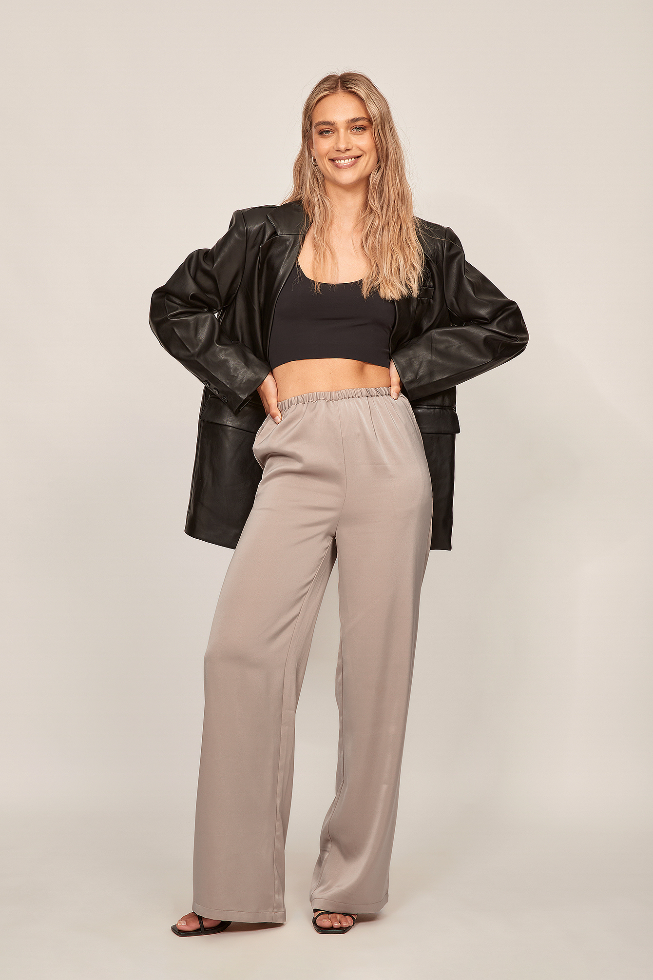 Recycled Slim Elastic Waist Satin Pants 