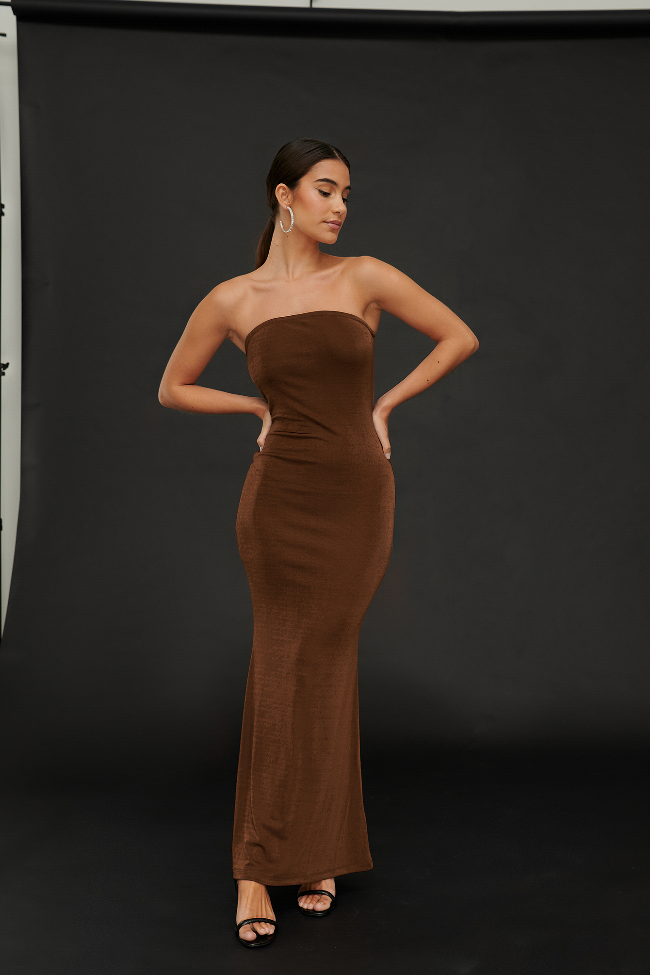 Brown Recycled Bandeau Maxi Dress
