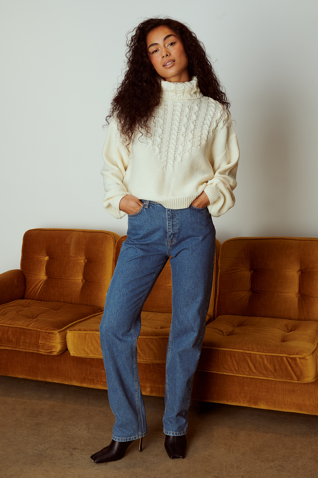 High Neck Cable Detail Sweater Outfit