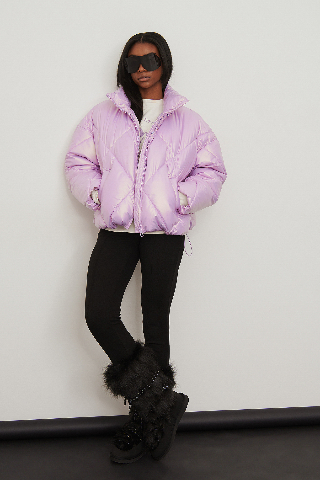 Shiny High Neck Padded Jacket Purple 