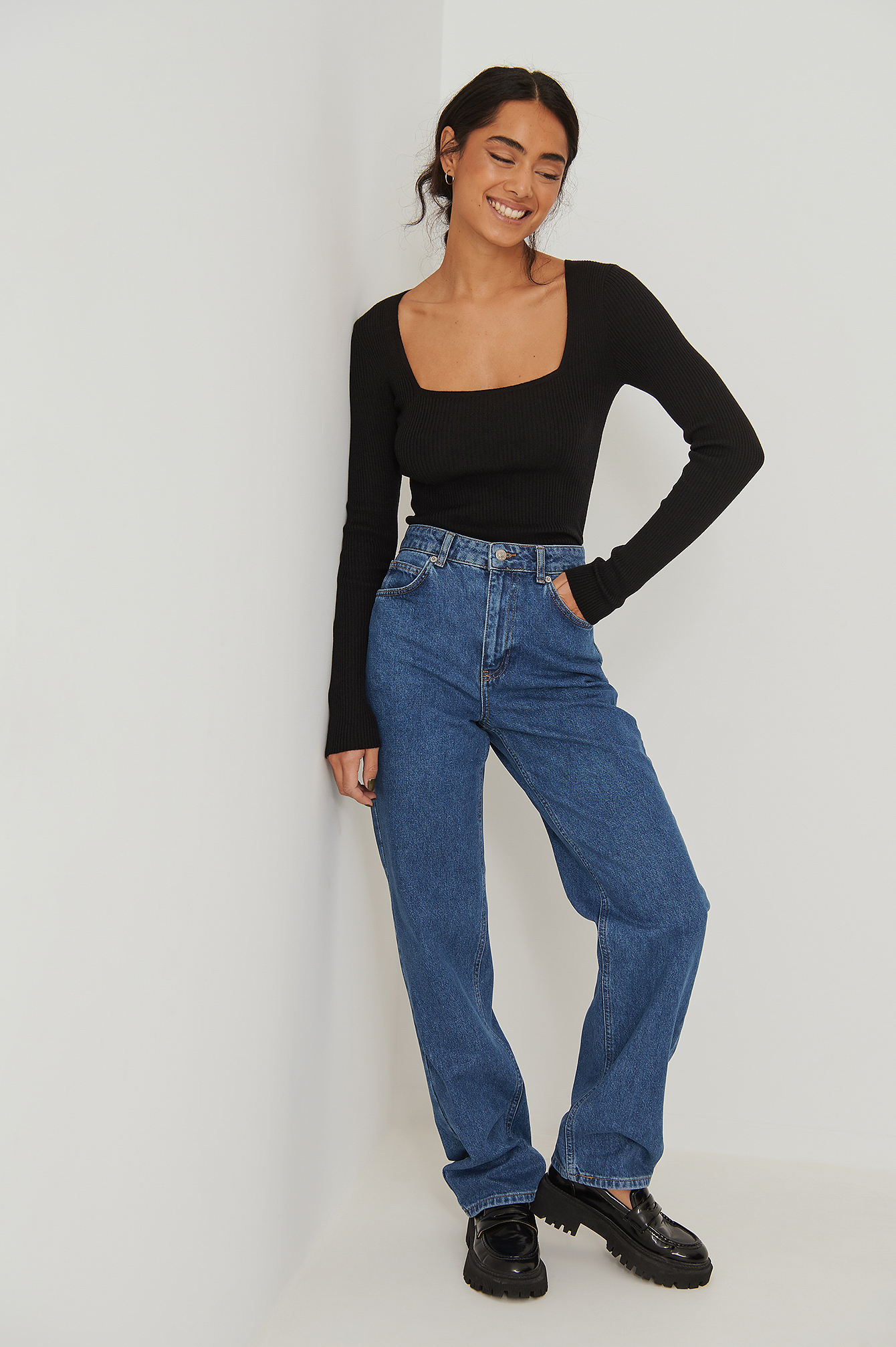 Ribbed Square Neck Top Outfit