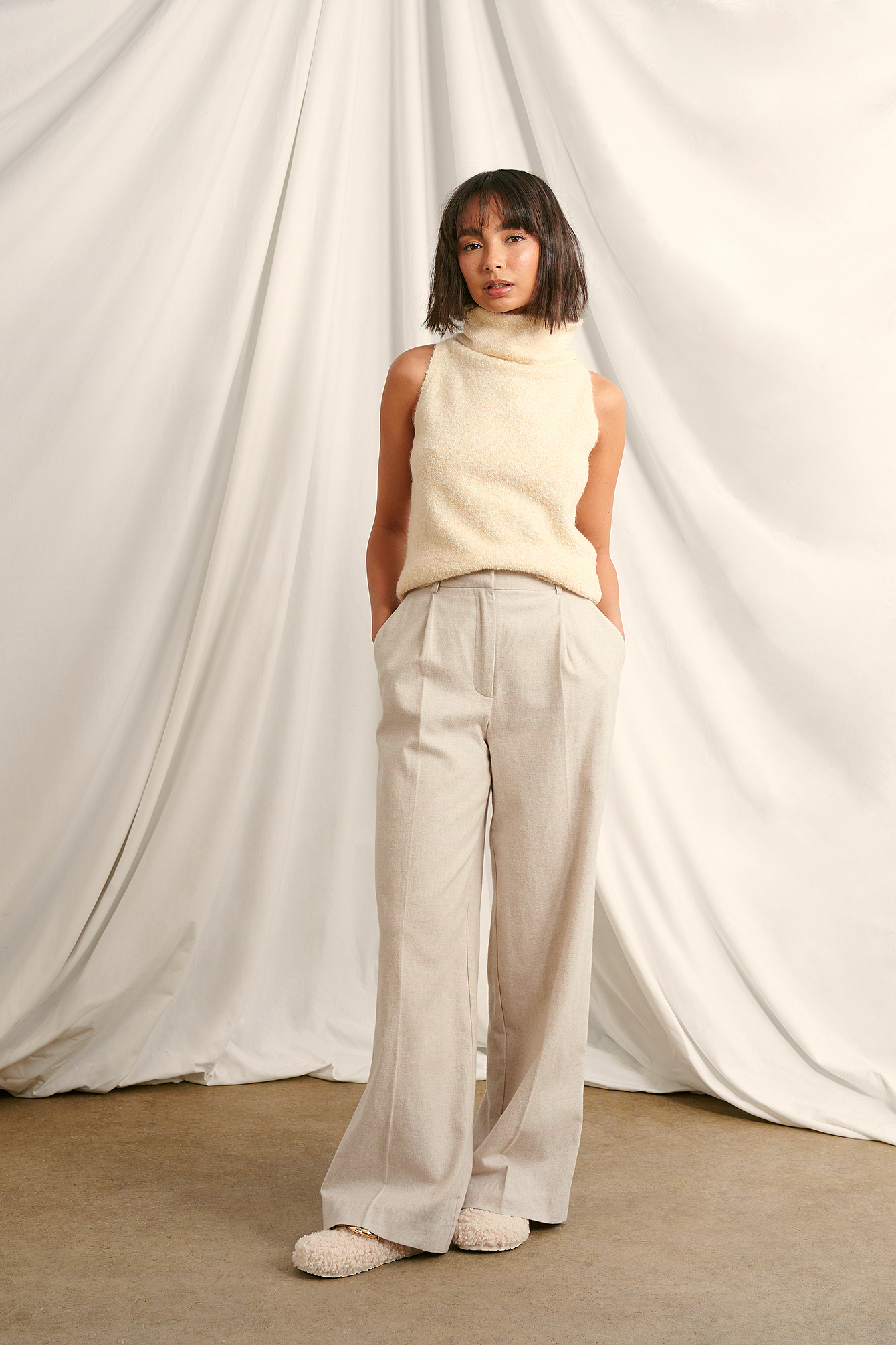 Wide Flannel Trousers Beige | na-kd.com