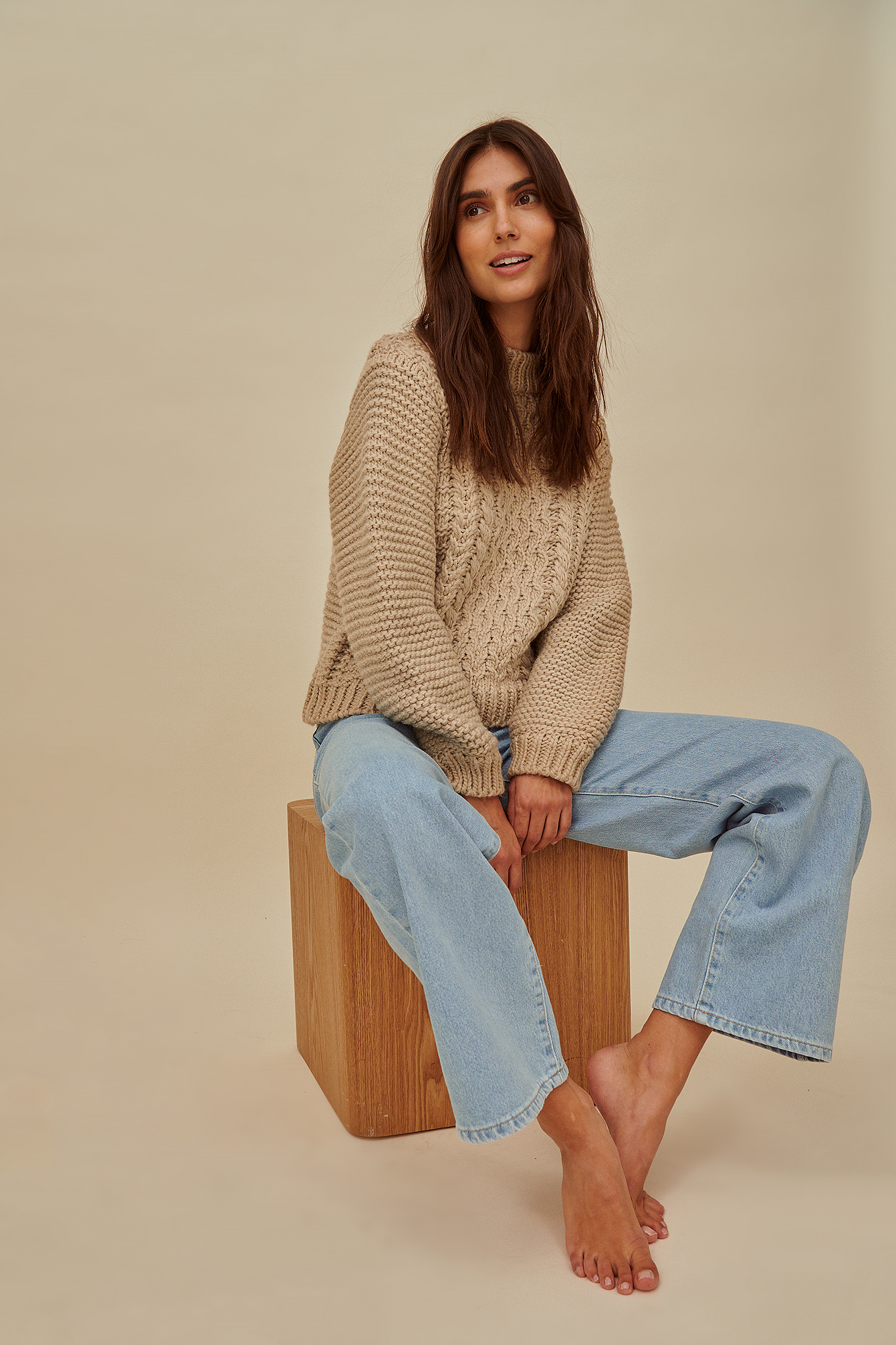 Chunky Cable Knitted Sweater Brown | na 