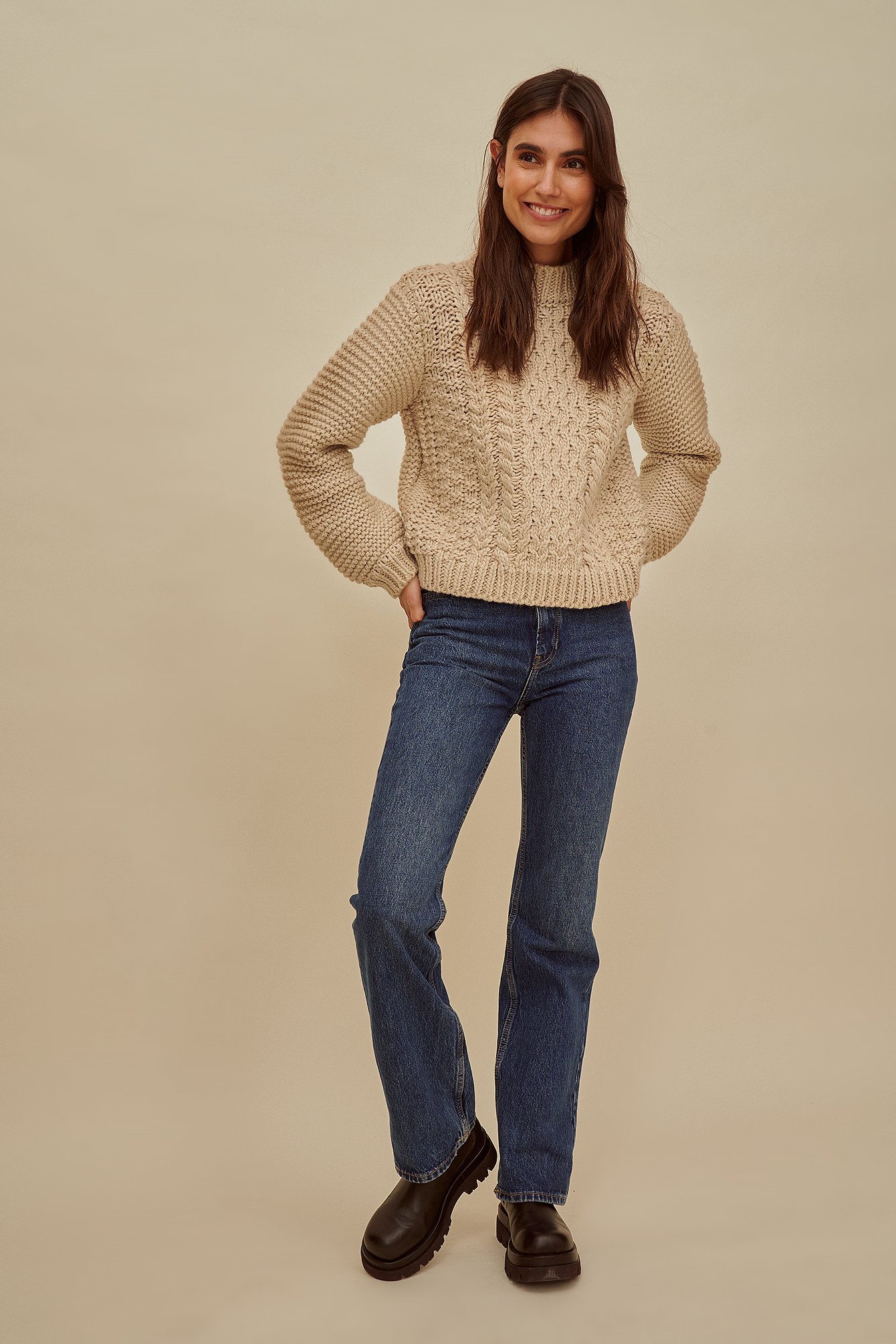 Beige Chunky Cable Knitted Sweater