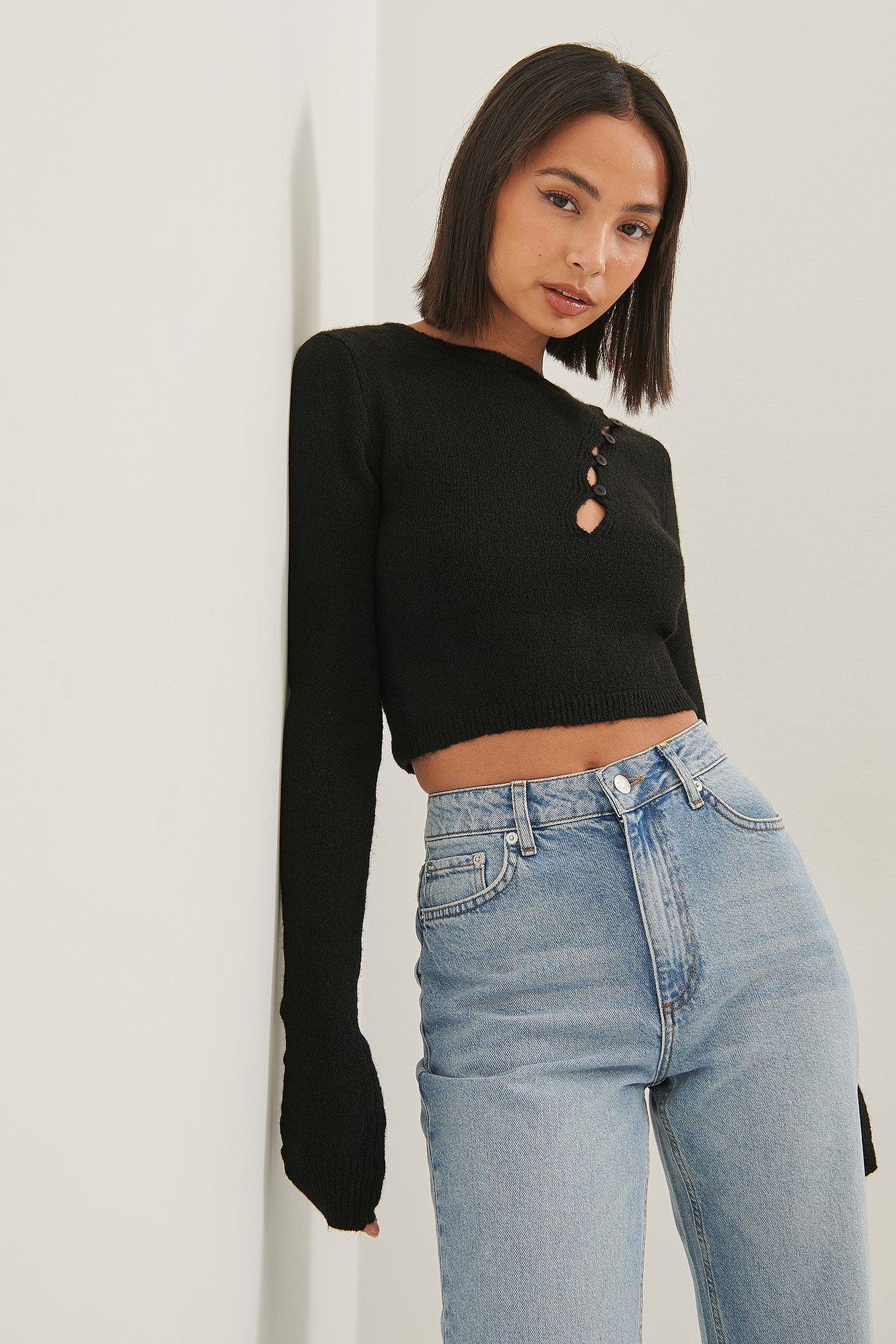 Black Knitted Cut Out Top