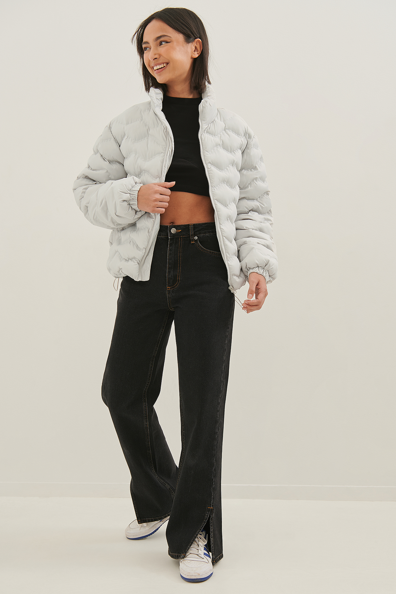 Wavy Short Puffer Jacket Outfit.