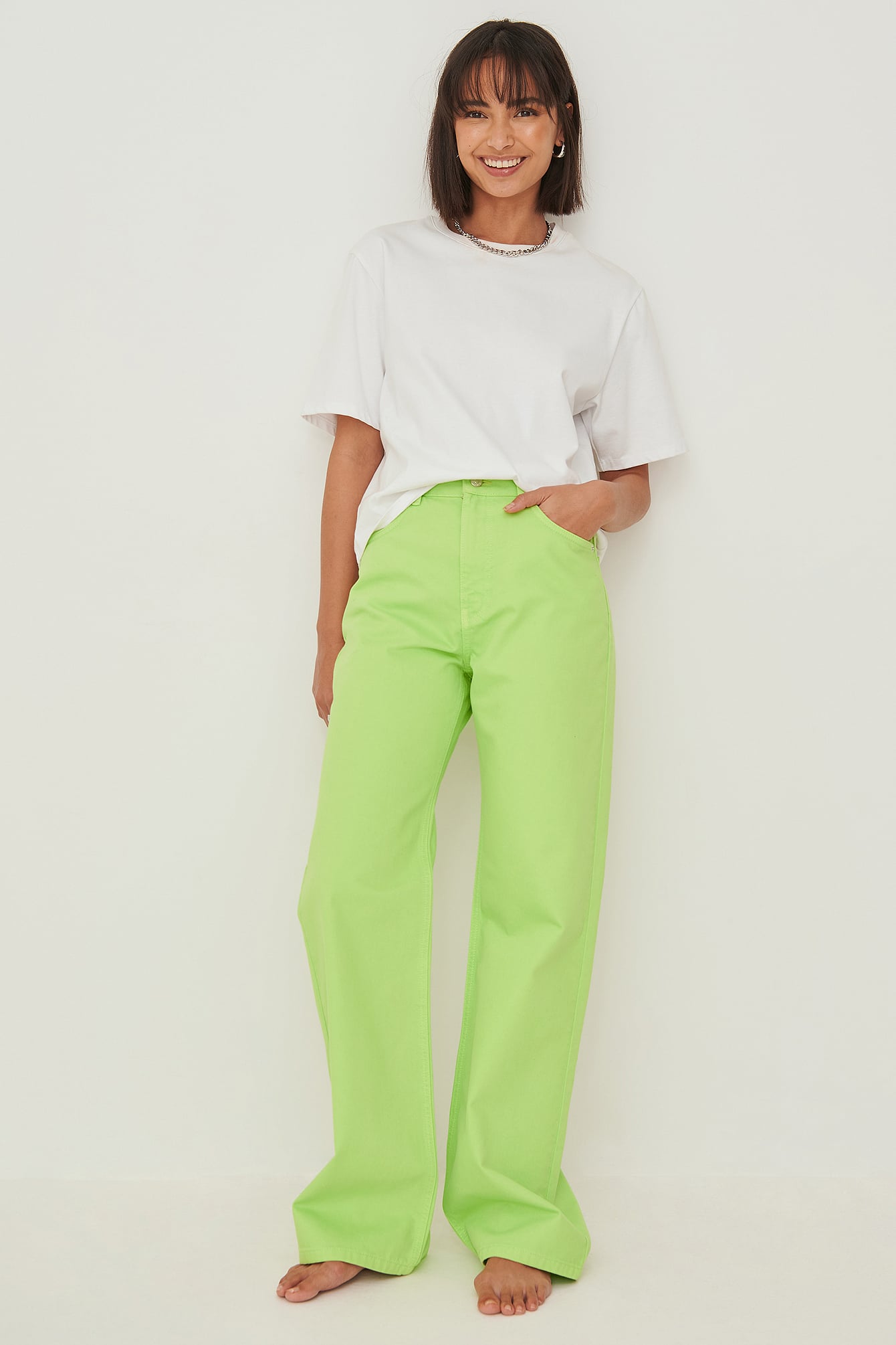 Relaxed Full Length Jeans Green | na-kd.com