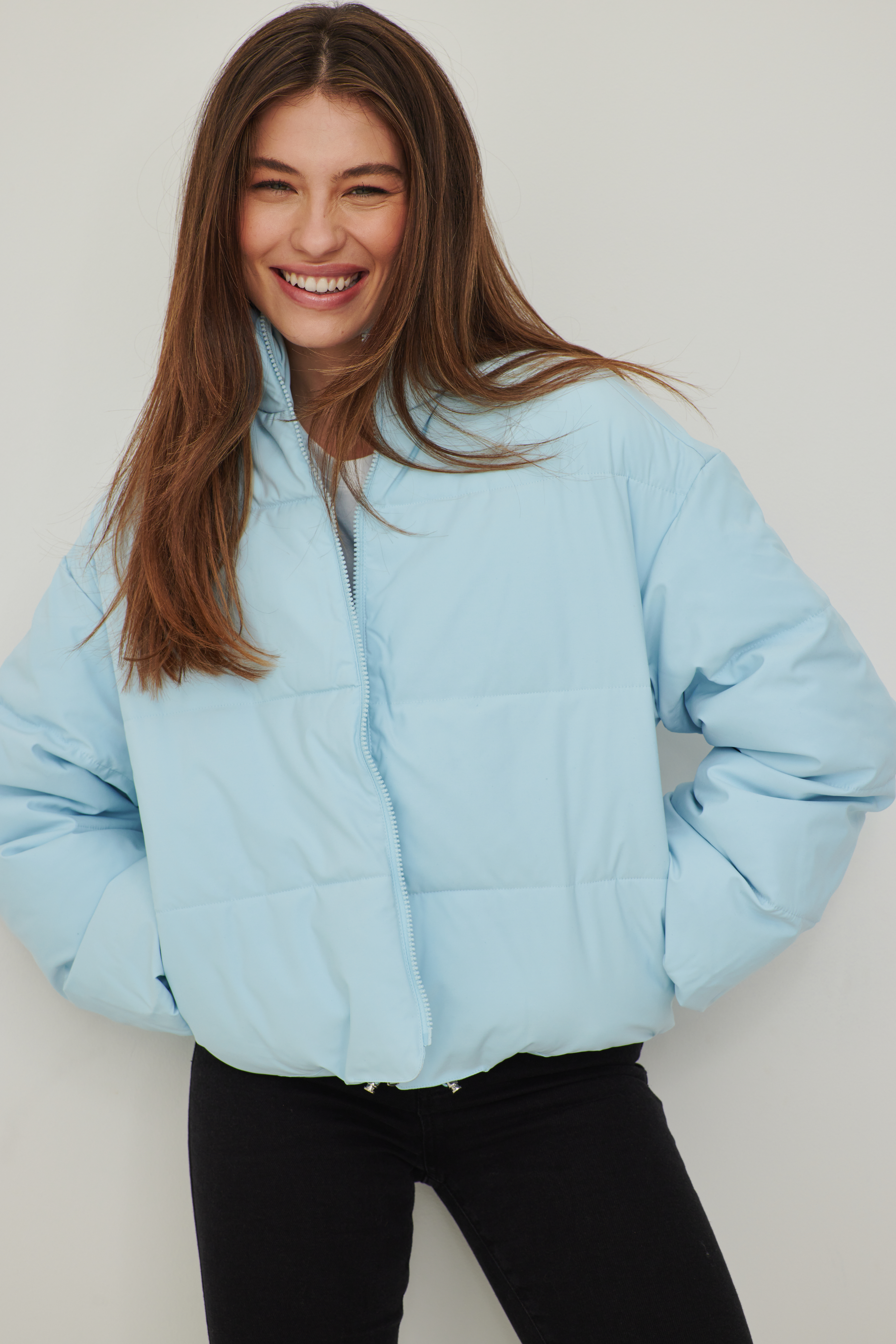 Cropped Puffer Jacket Blue | na-kd.com