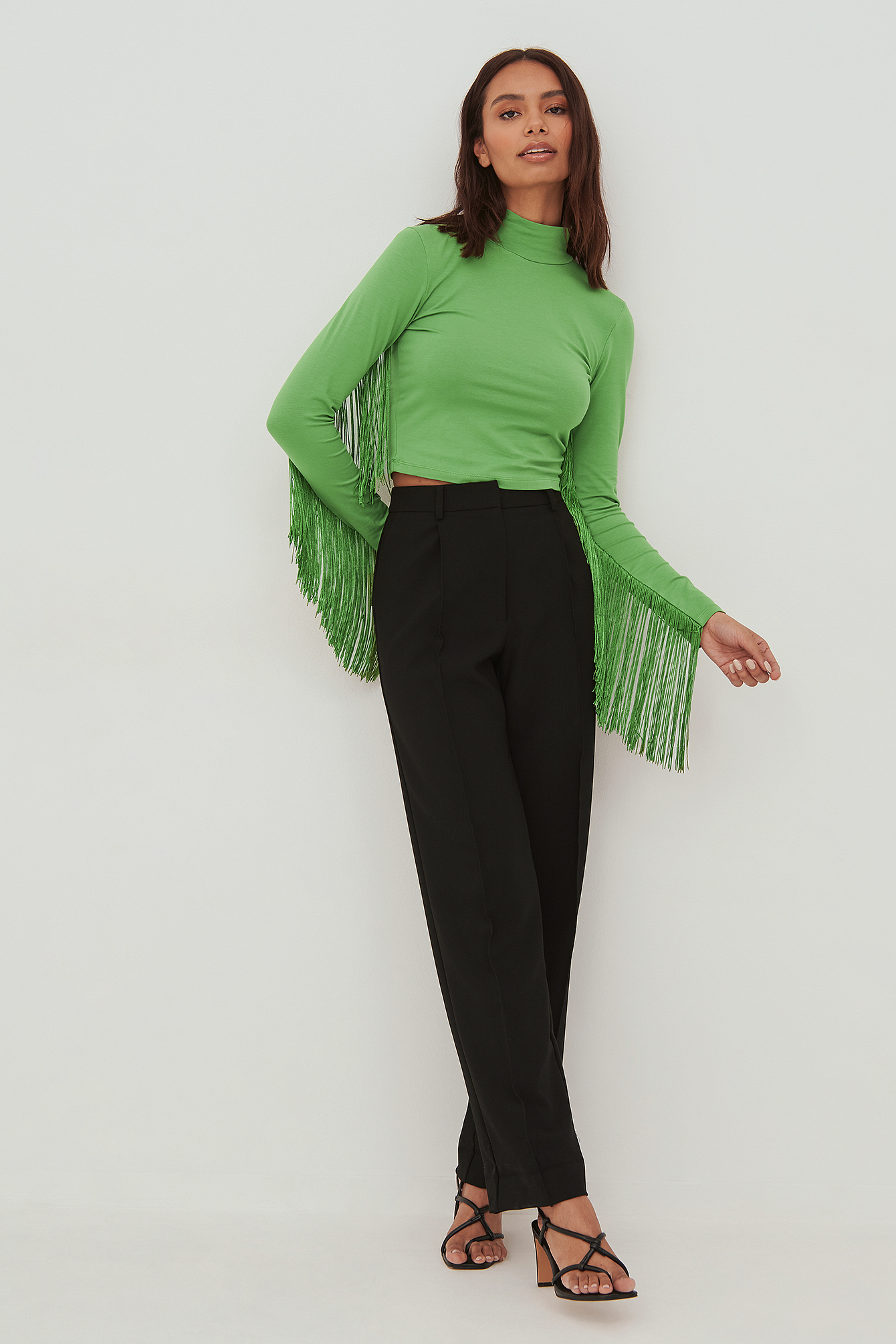 Fringe Detail Crop Top Green | na-kd.com