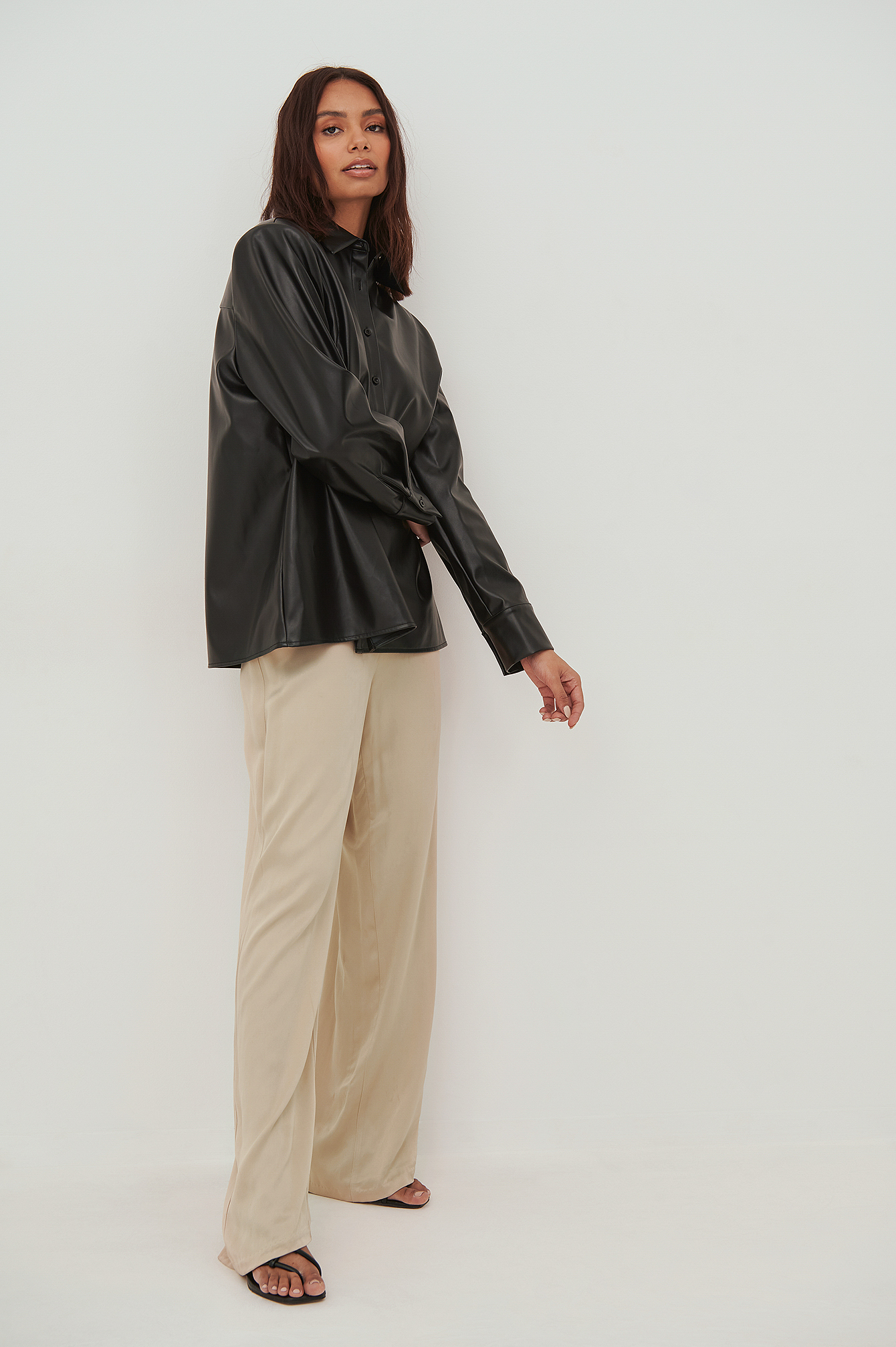 High Waist Flowy Satin Trousers Outfit.