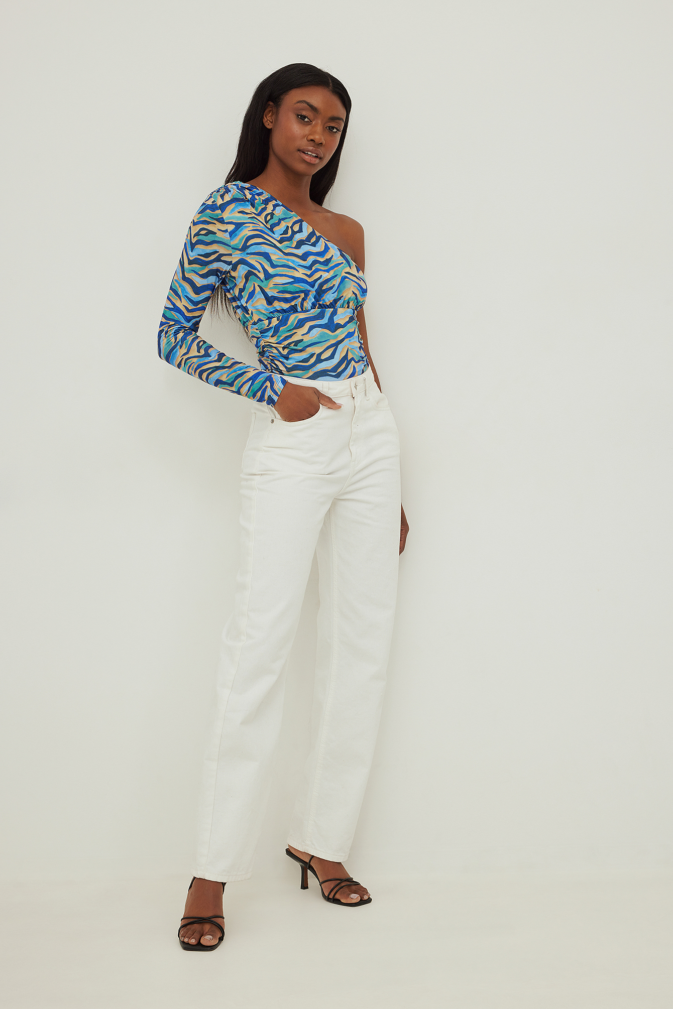 Gathered One Shoulder Top Multicolor 
