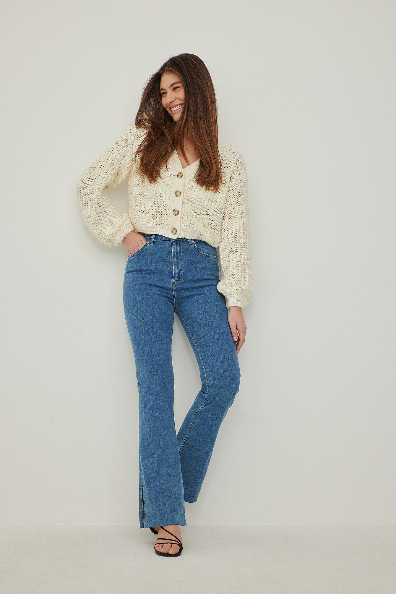 Cream Textured Knitted Cardigan