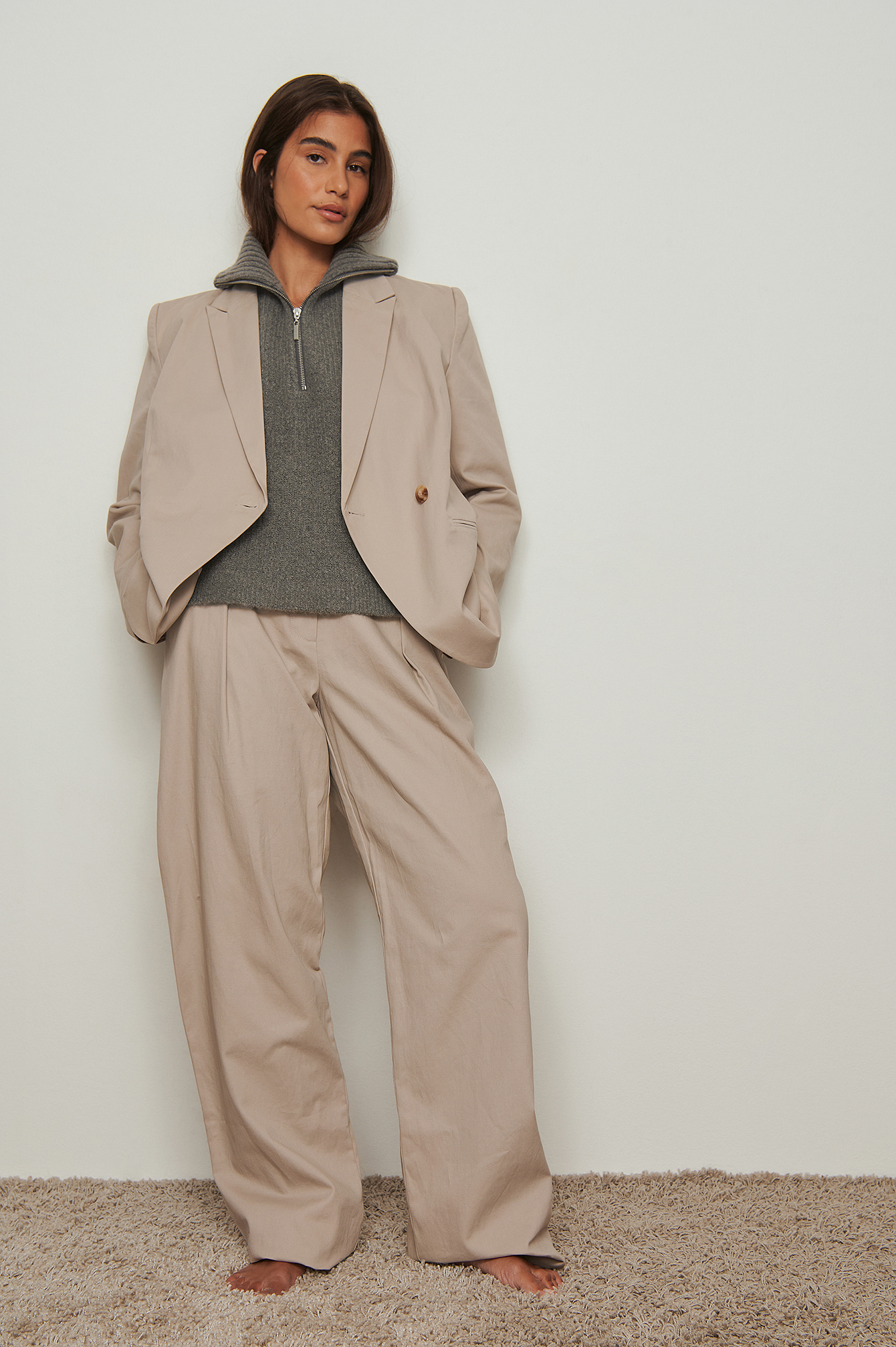 Chunky Zip Detail Wool Bib Grey | na-kd.com