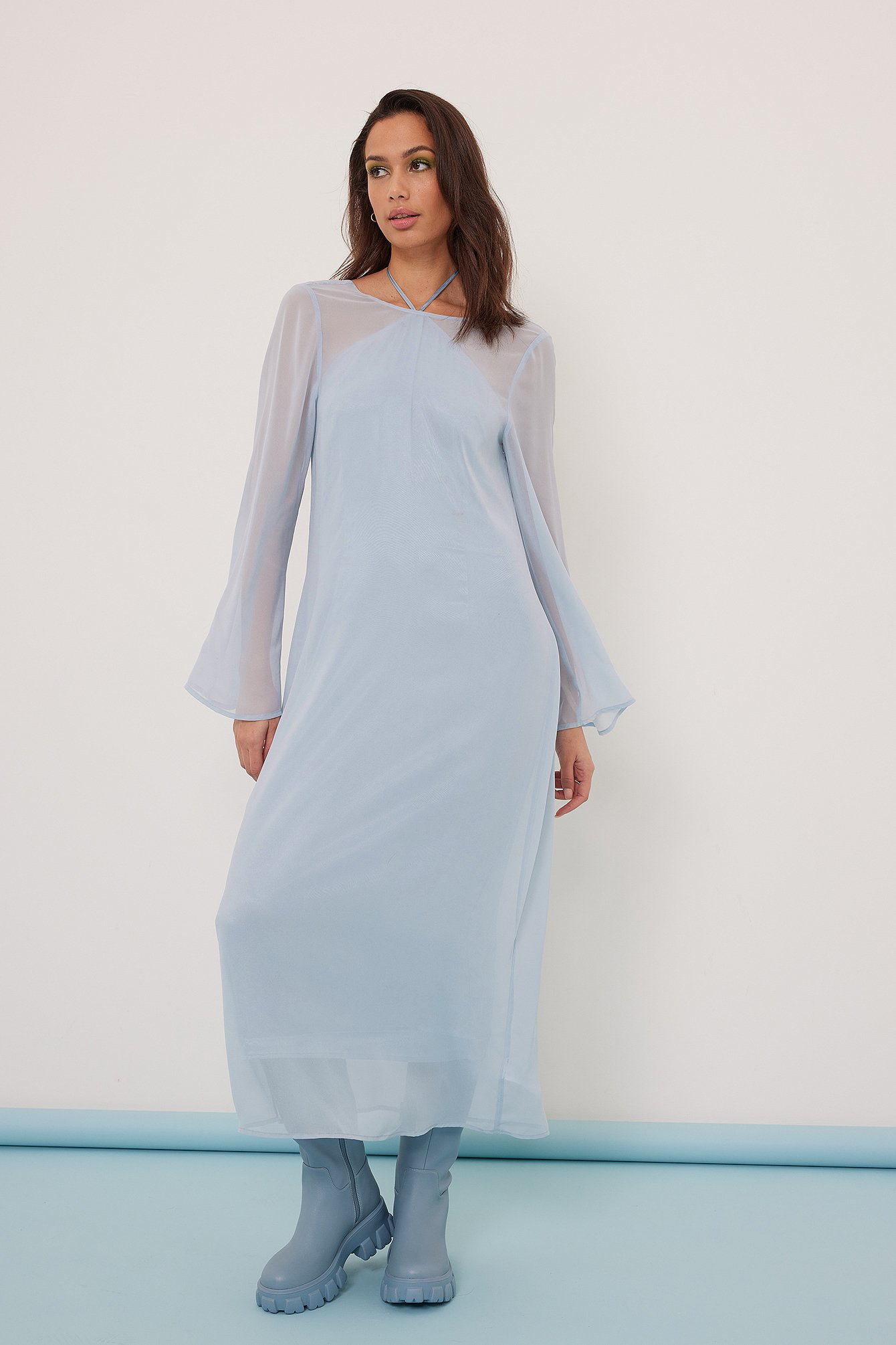 Light Blue Recycled Satin Strap Dress