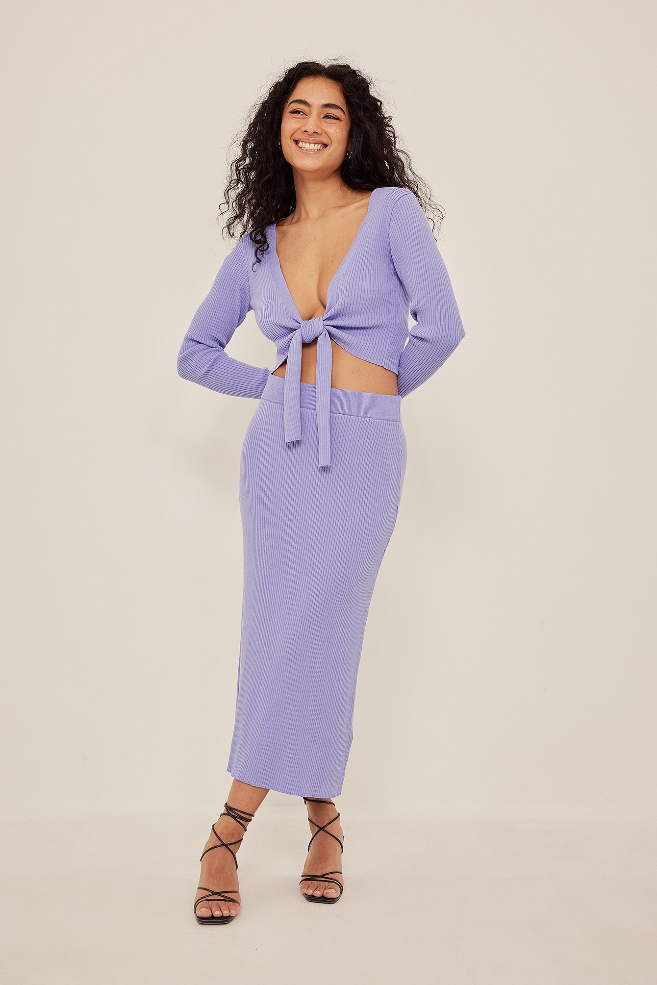 Light Lilac Long Sleeve Tie Detail Top