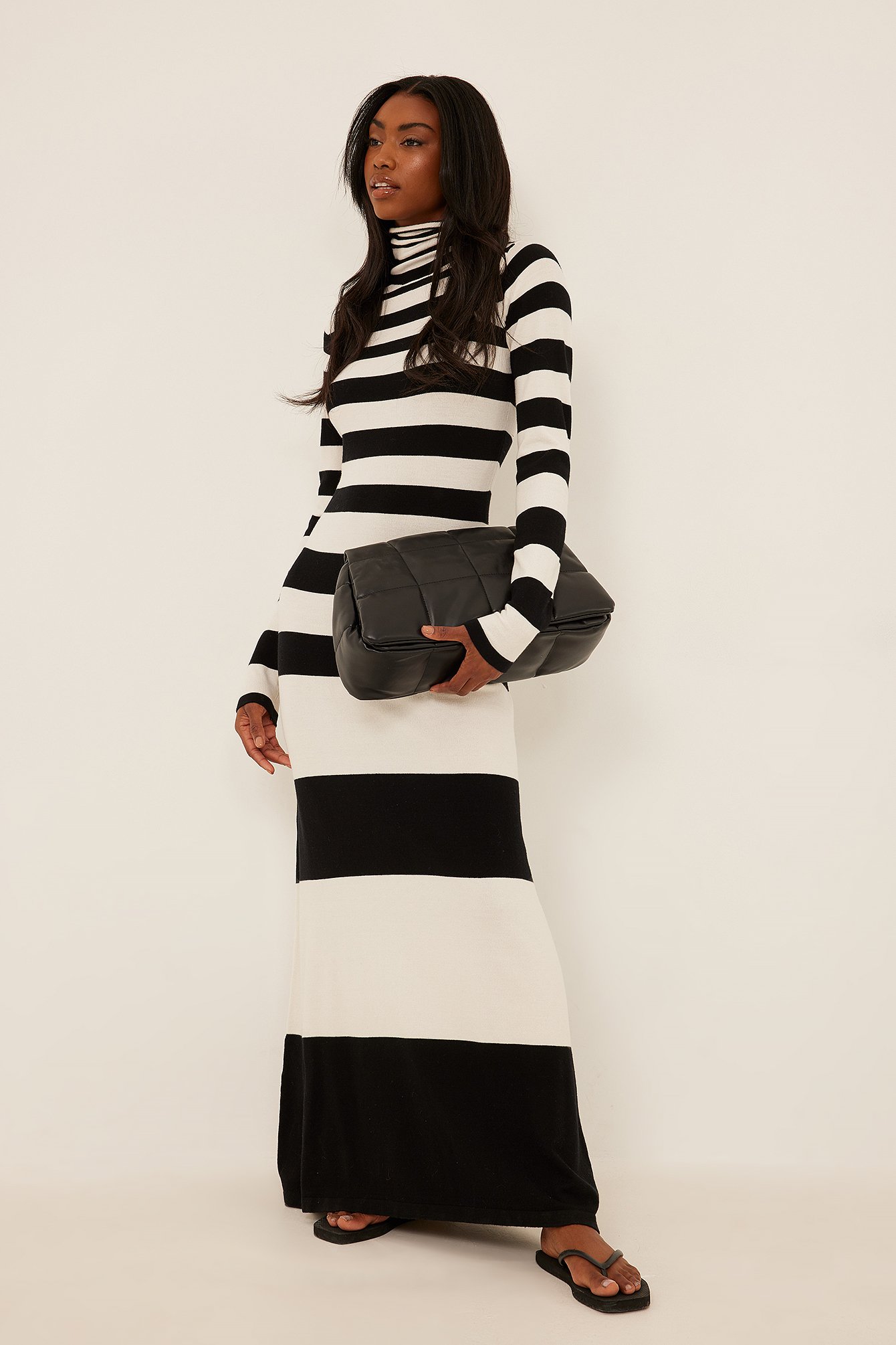 Fine Knitted Striped Maxi Dress Outfit.