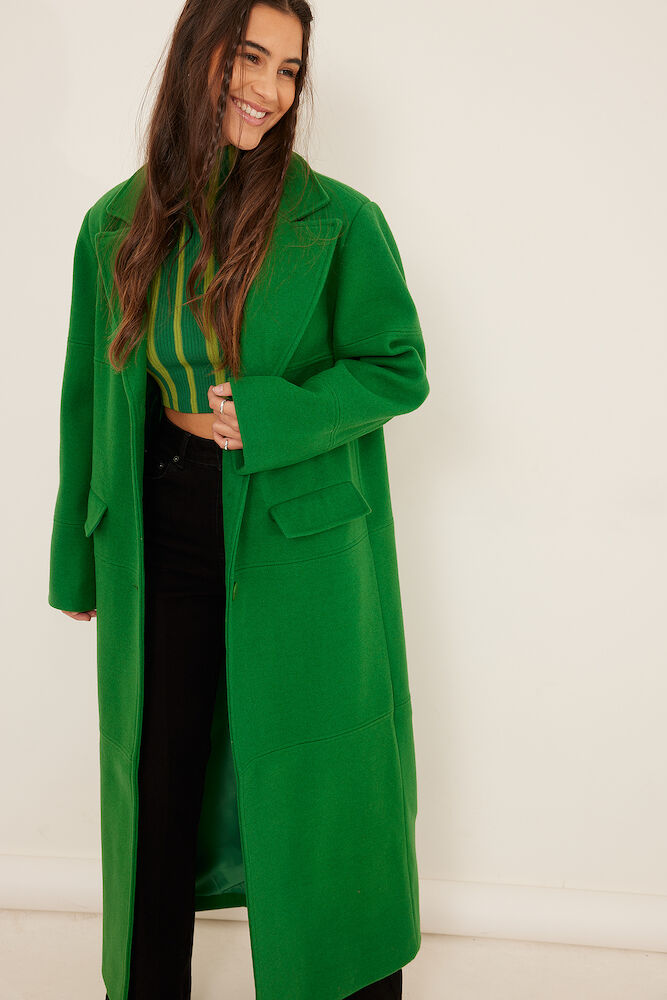 Dark Green Detailed Twill Long Coat