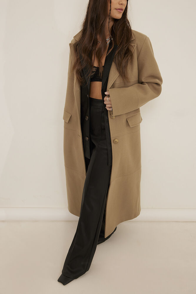 Detailed Twill Long Coat Outfit.