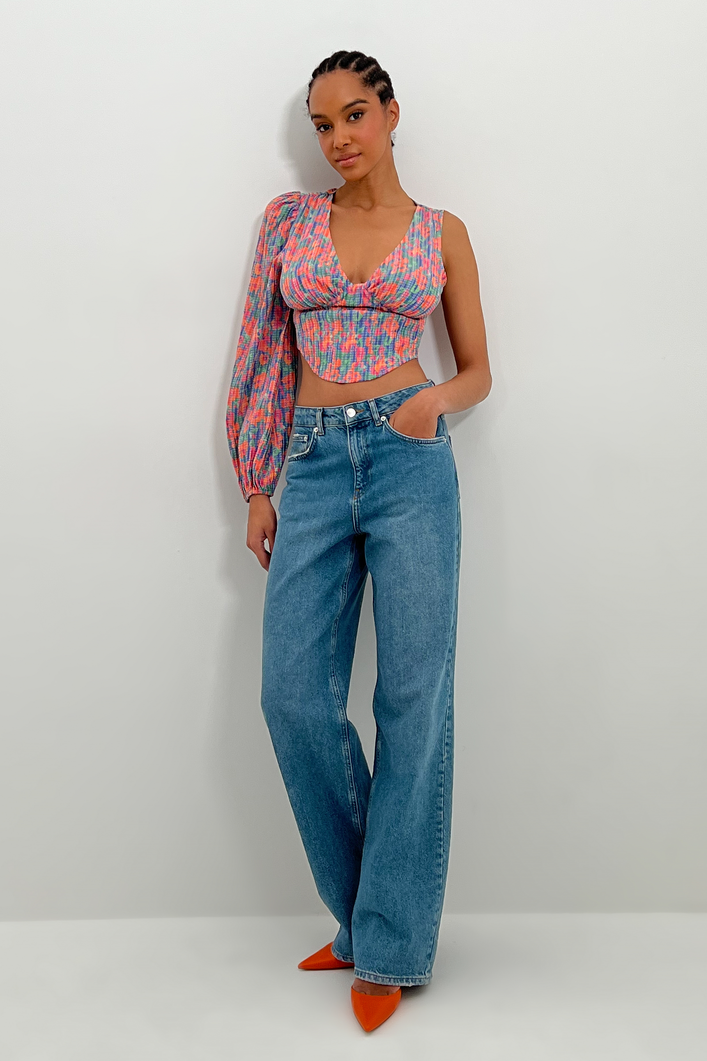 One Sleeve Corset Blouse Flower | na-kd.com