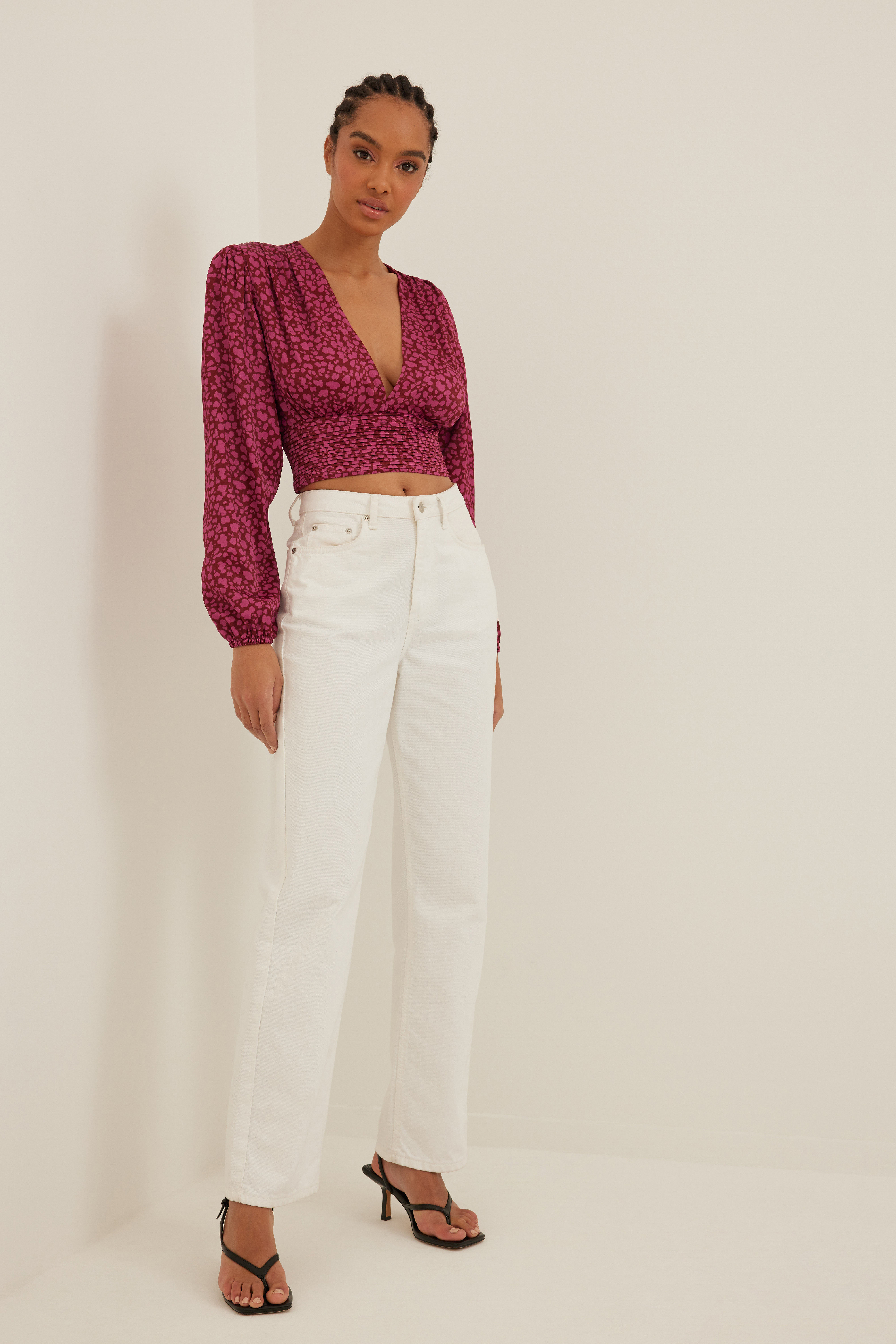 Gathered Waist Satin Blouse Flower | na 