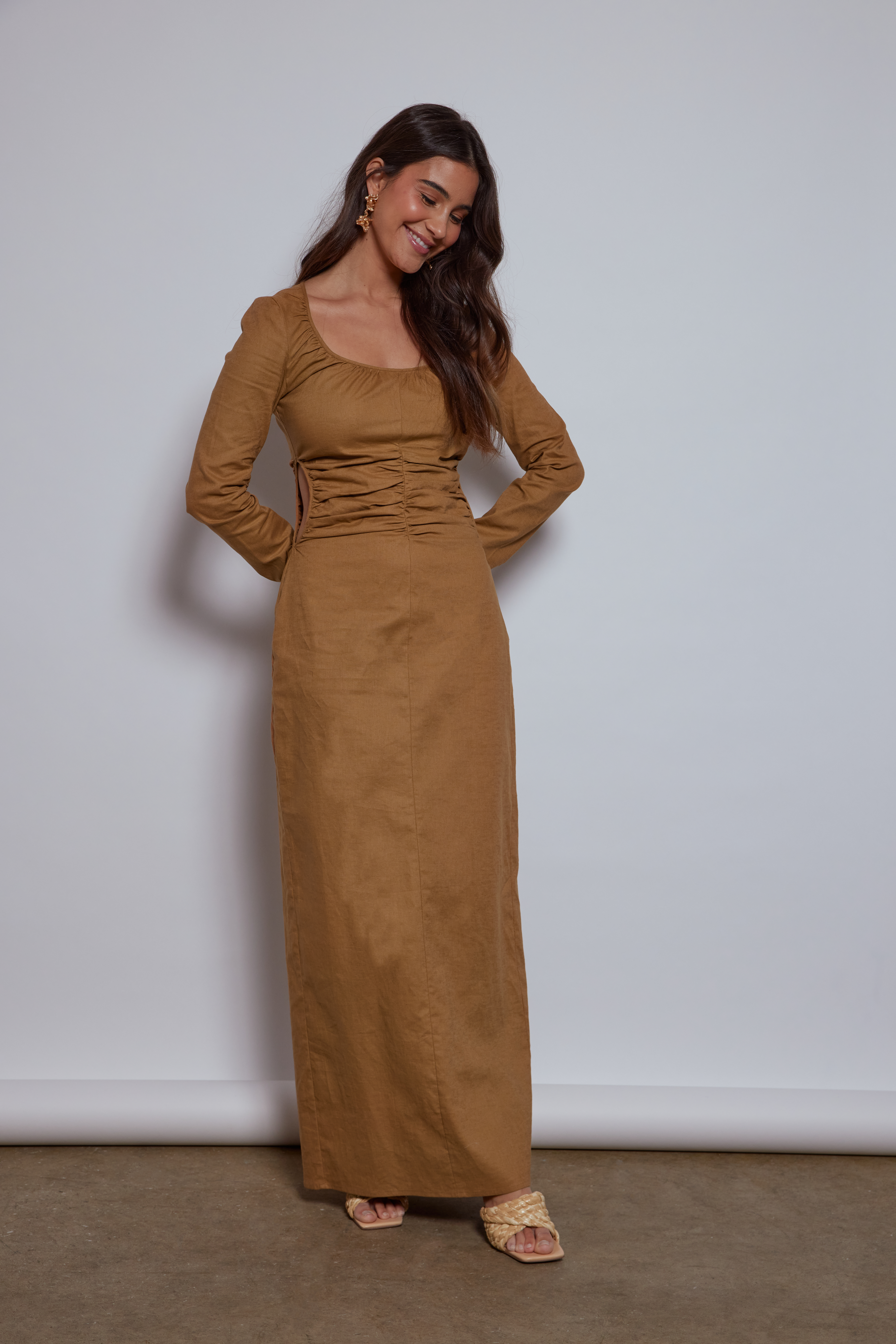 Brown Cut Out Sides Maxi Dress